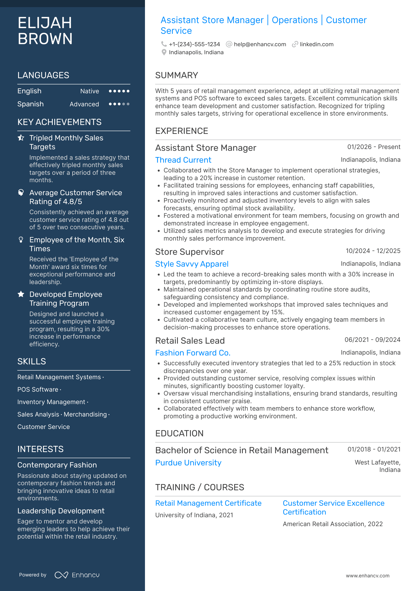 Assistant Store Manager Resume Example