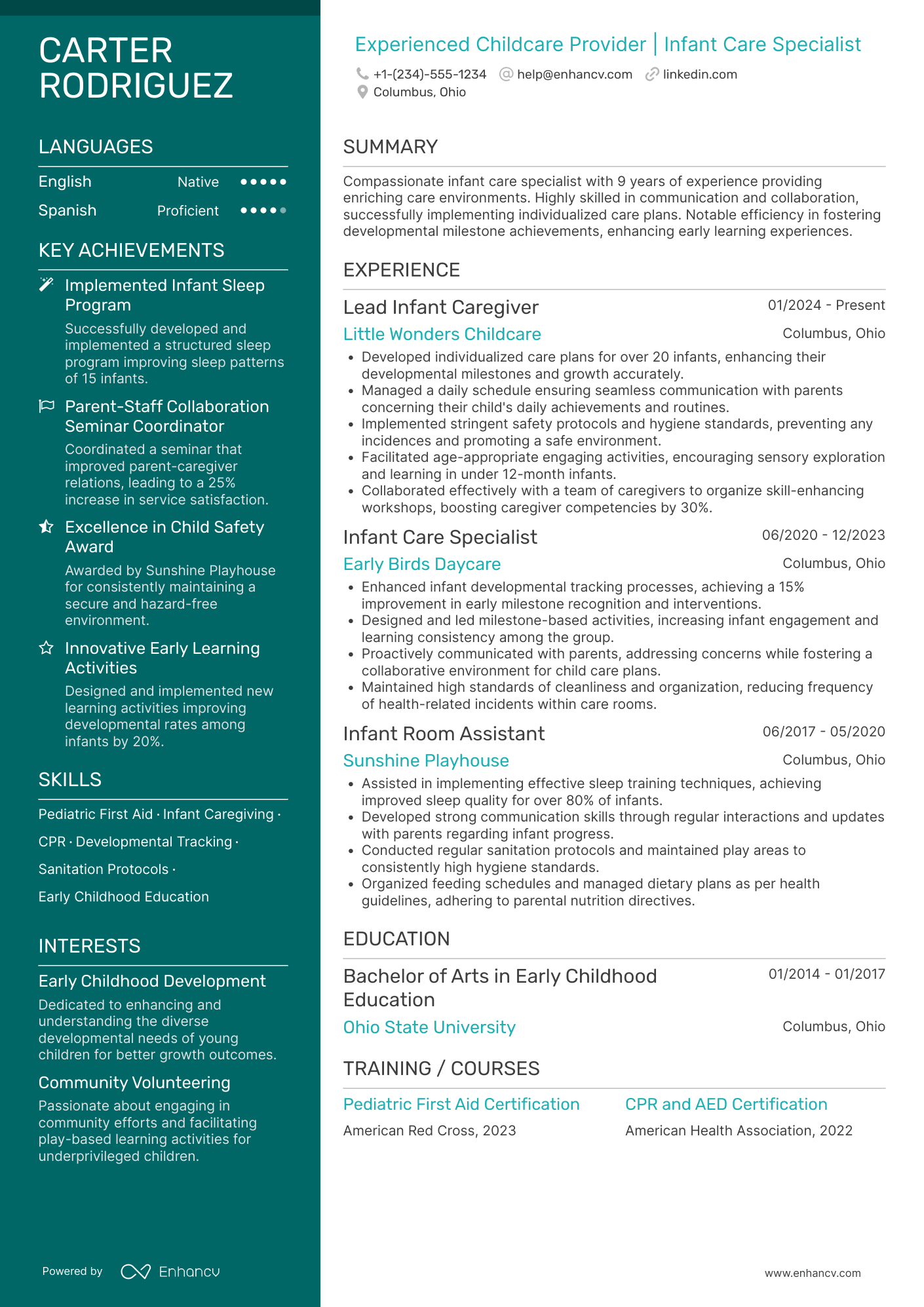 Infant Babysitter Resume Example