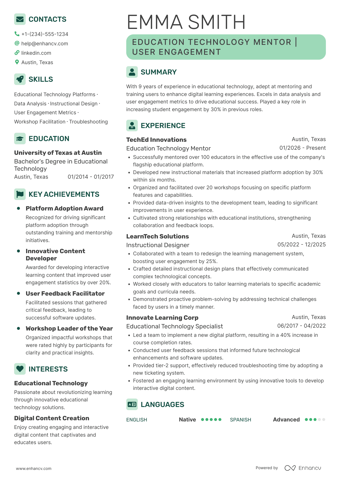 UF Cap Mentor Resume Example