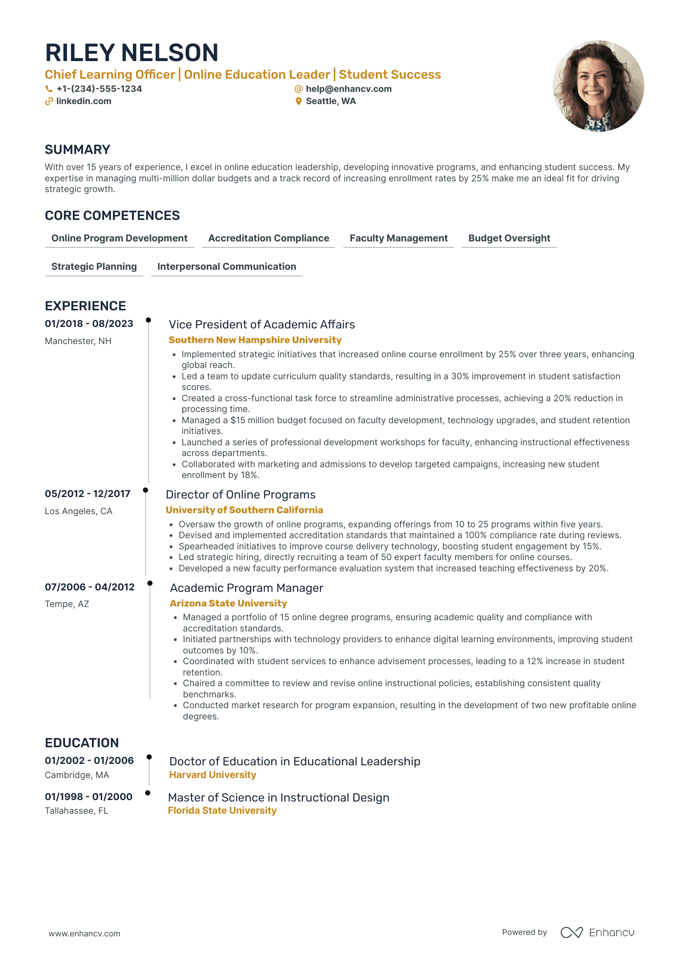 Global Chief Learning Officer Resume Example