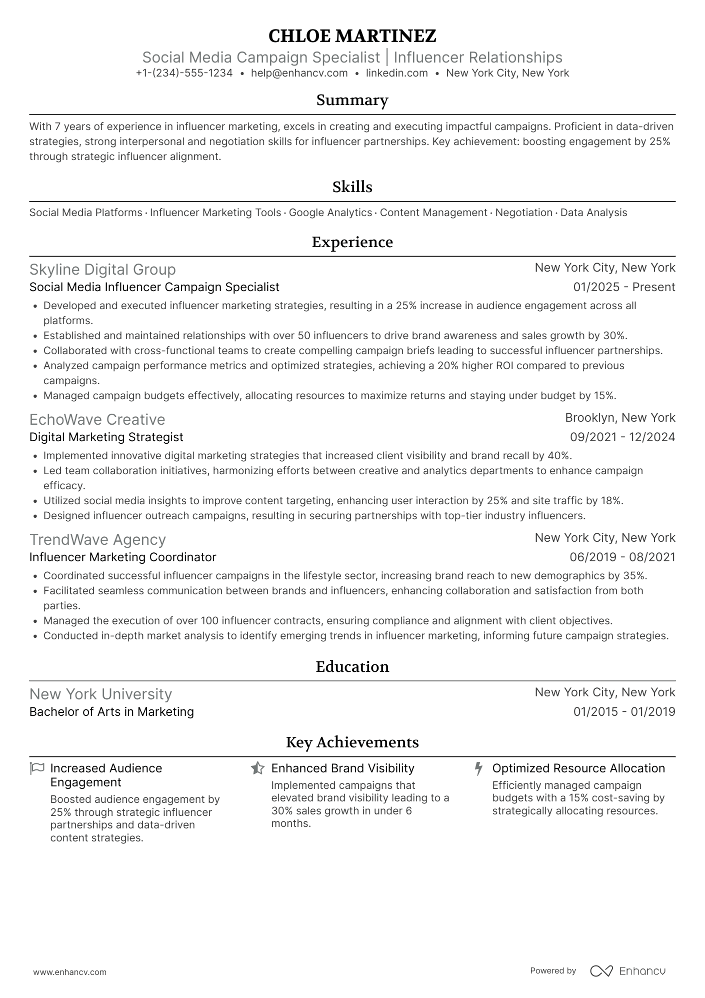 Social Media Influencer Campaign Specialist Resume Example