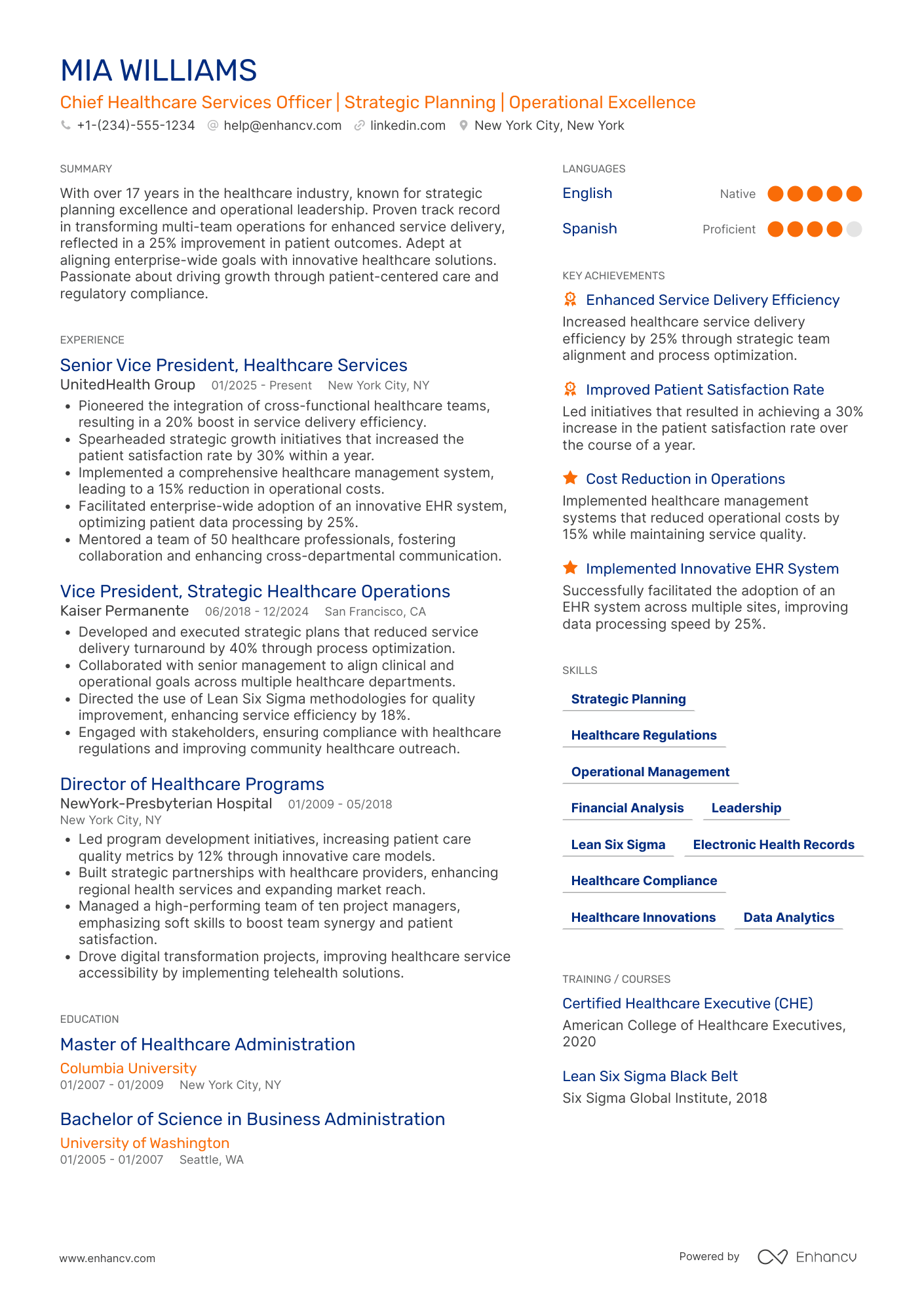 Managing Director of Healthcare Services Resume Example