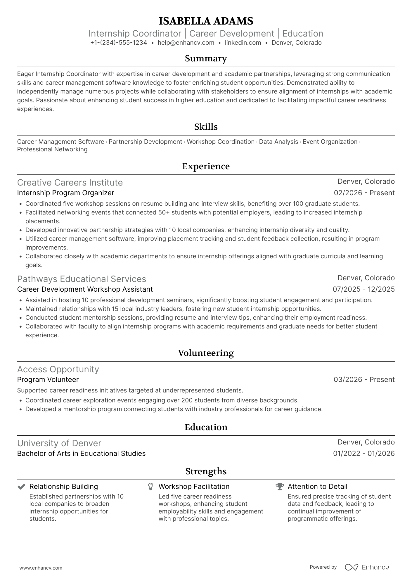 Grad School Internship Coordinator Resume Example