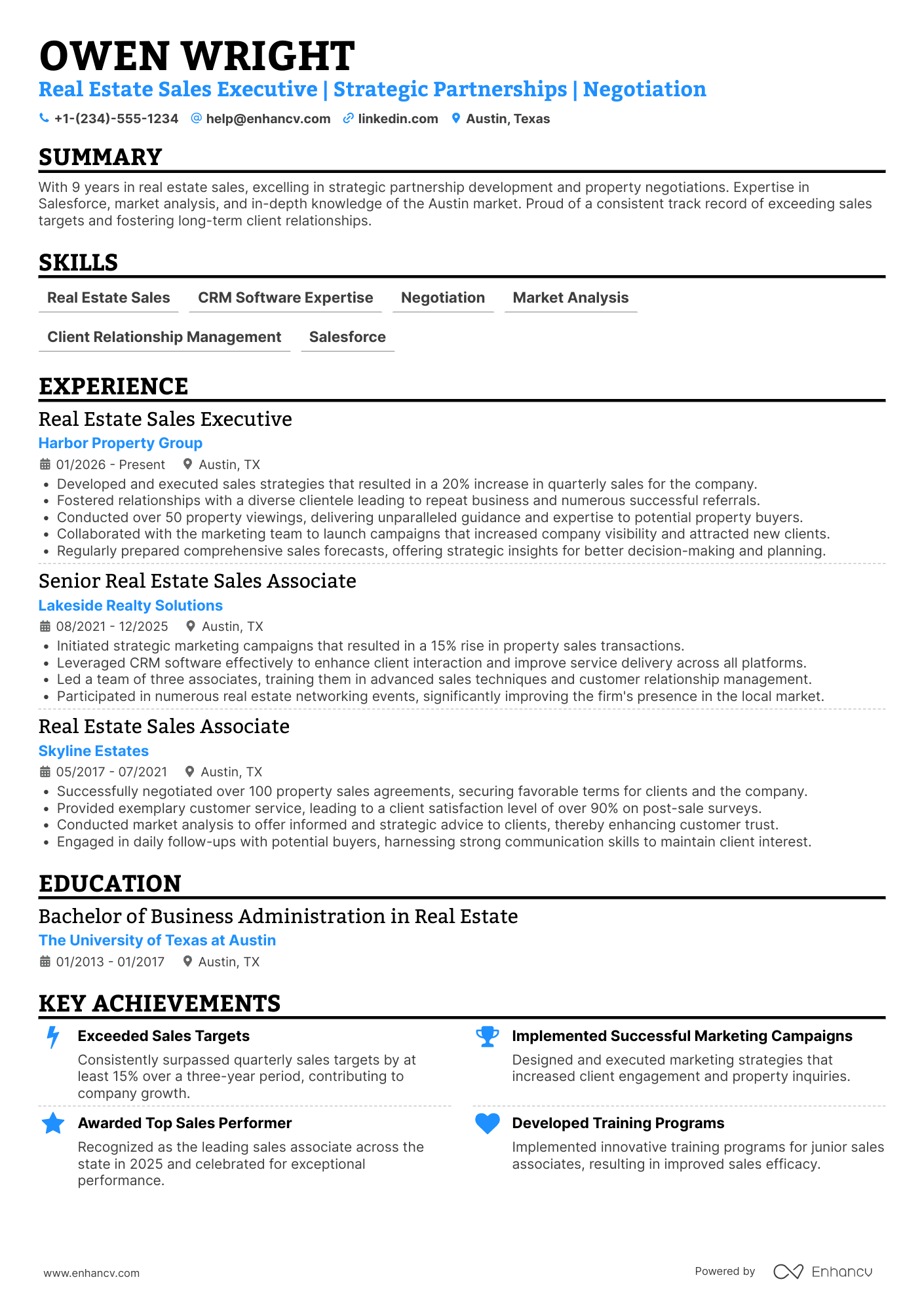 Real Estate Sales Executive Resume Example