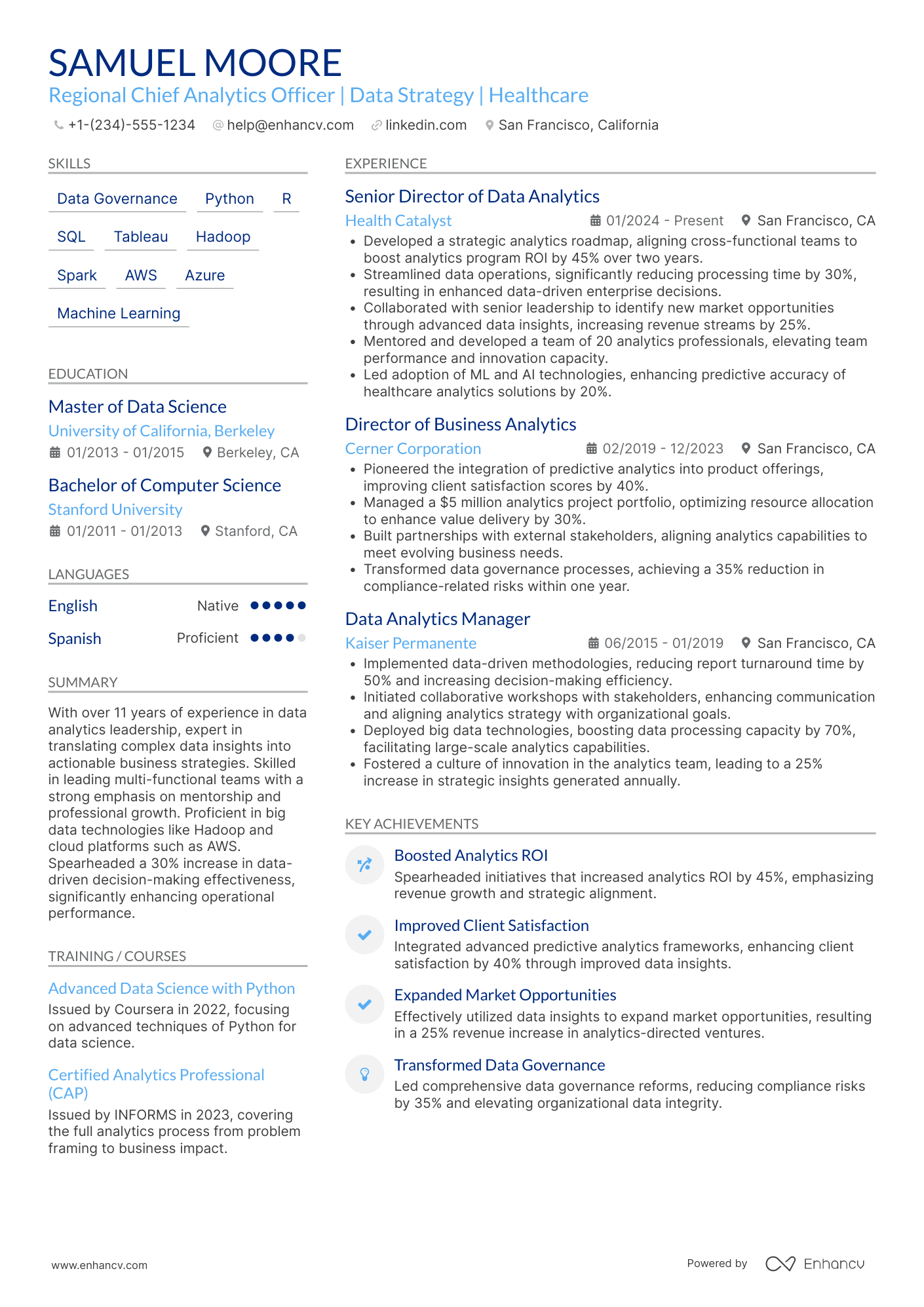 Regional Chief Analytics Officer Resume Example