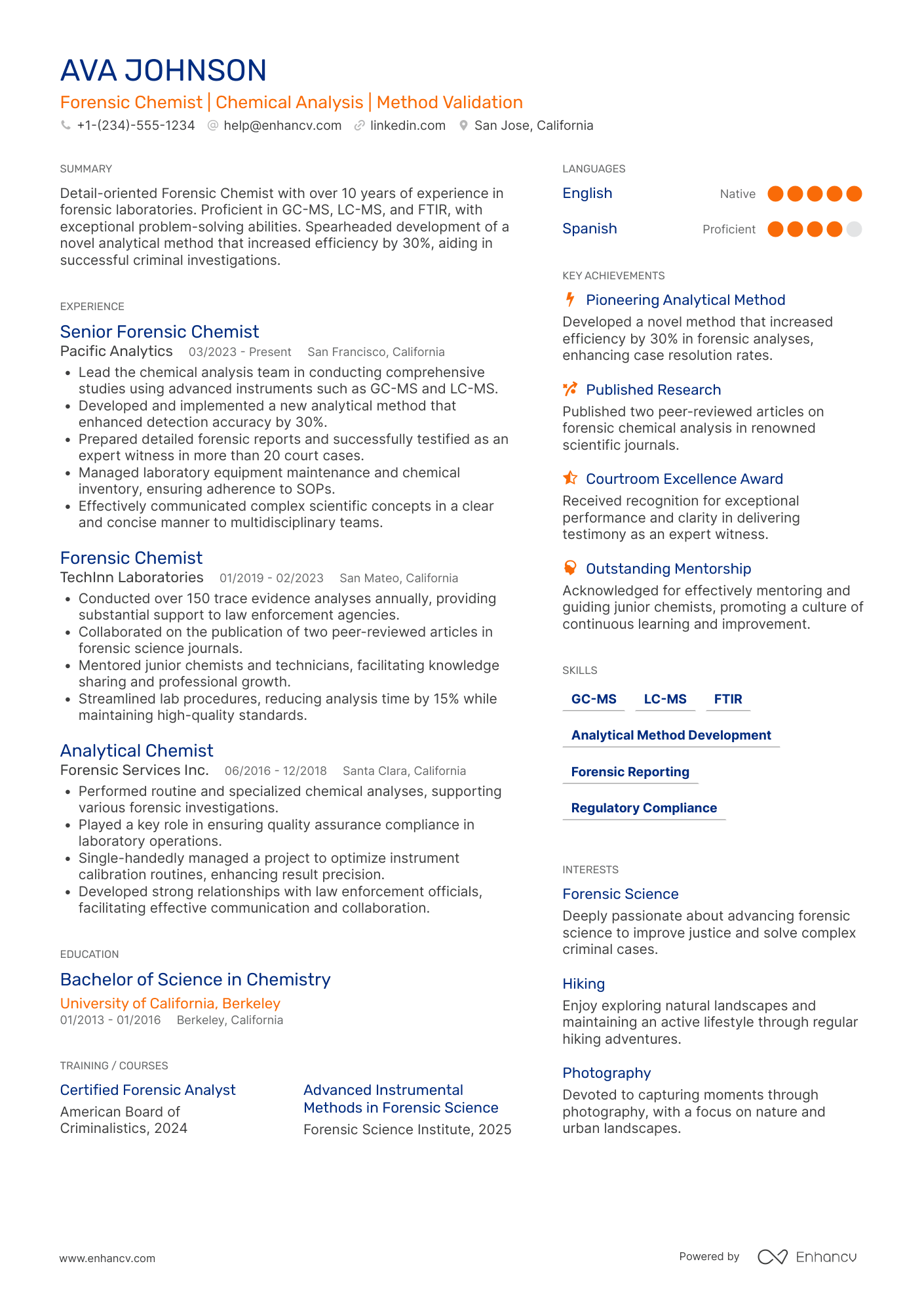 Forensic Chemist Resume Example