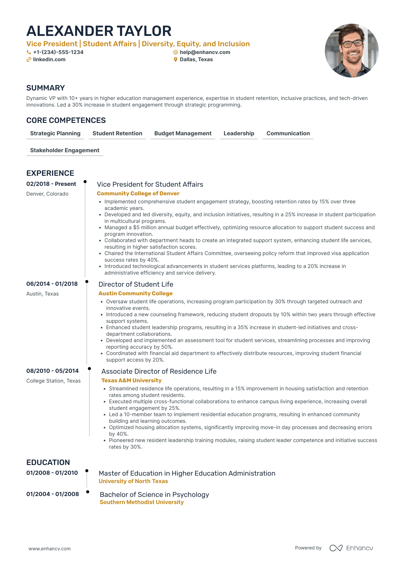 Chief Diversity Officer for Educational Affairs Resume Example