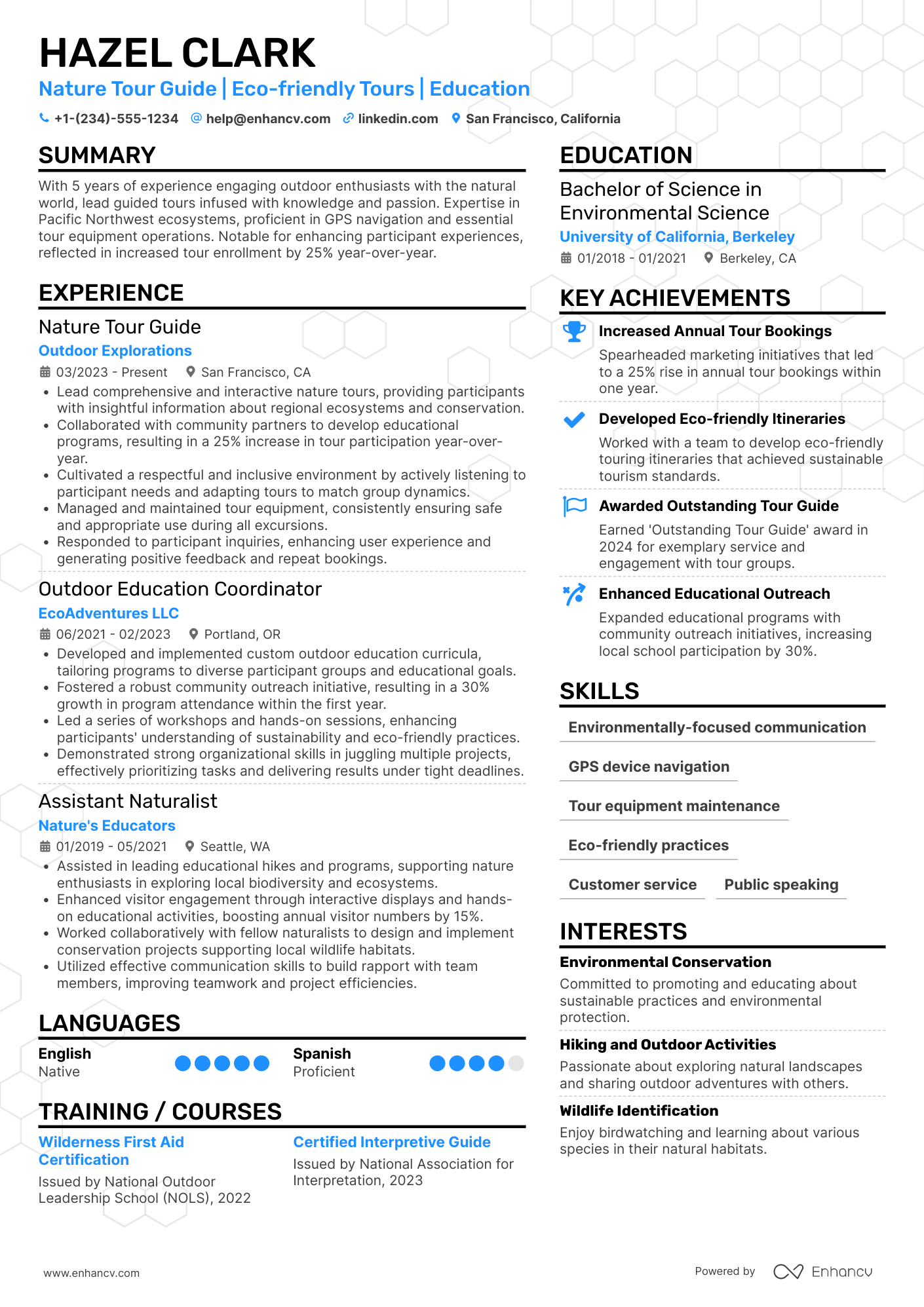 Nature Tour Guide Resume Example