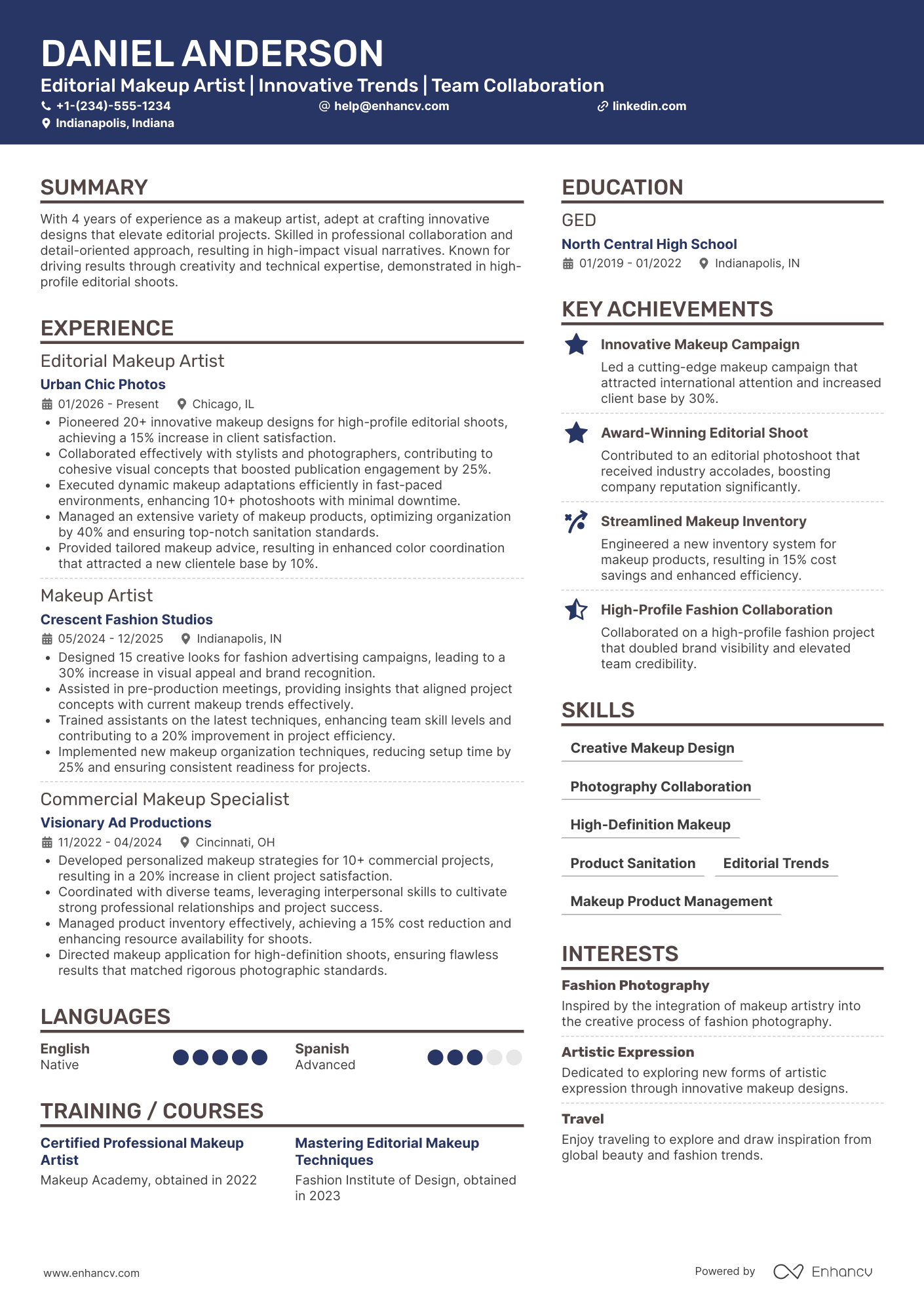 Editorial Makeup Artist Resume Example