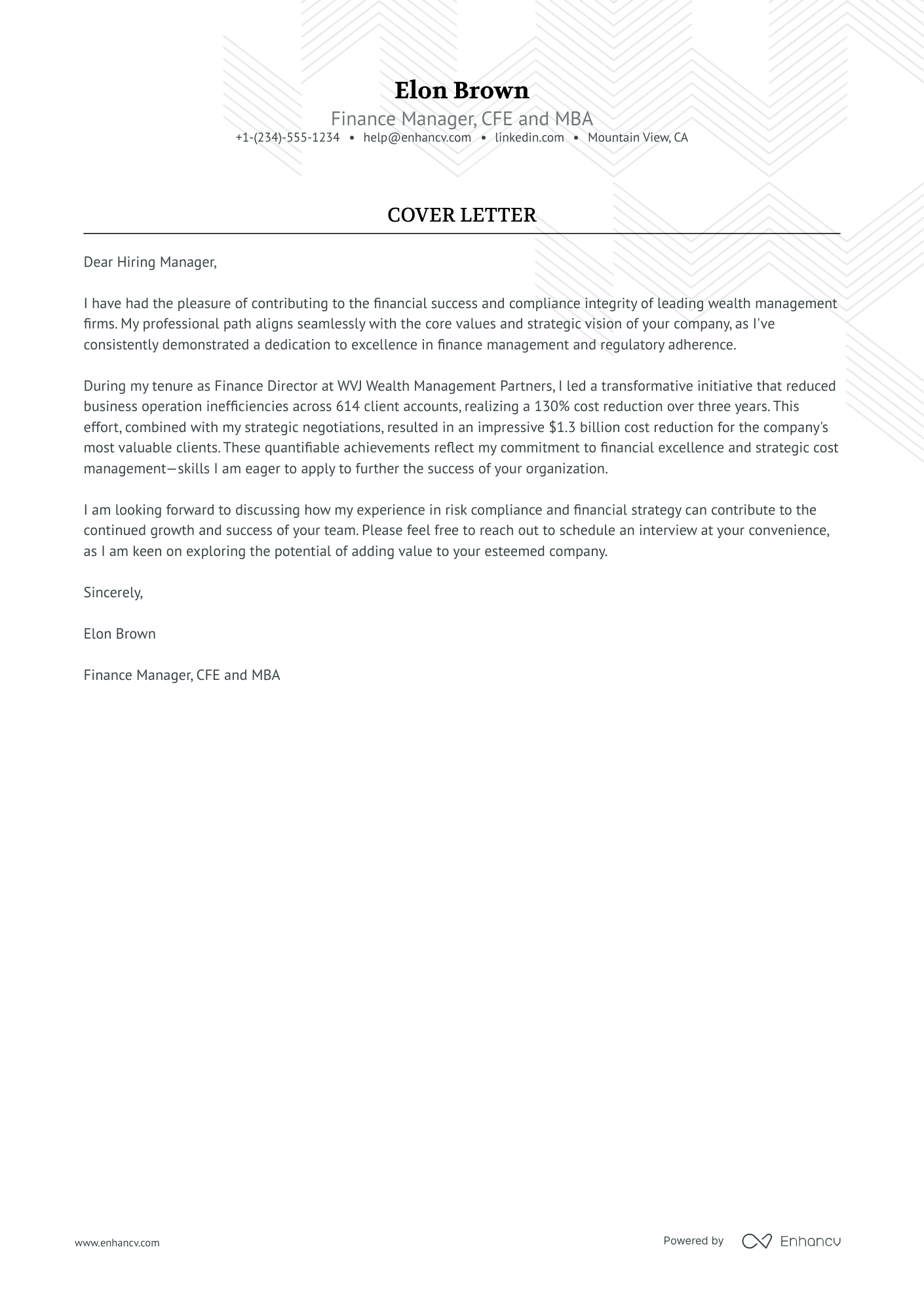 Chief Financial Officer Resume Example