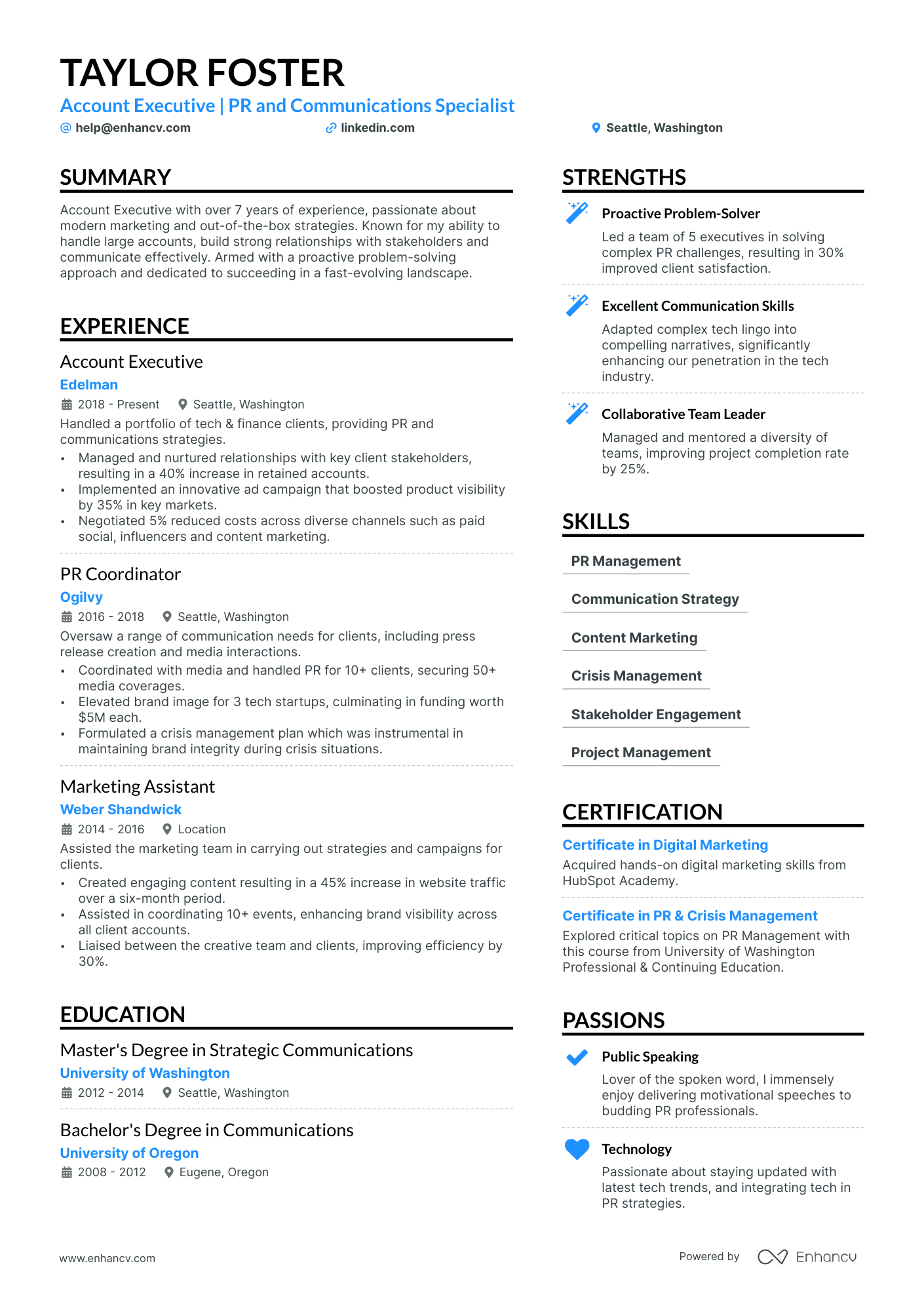 Senior Account Executive Resume Example