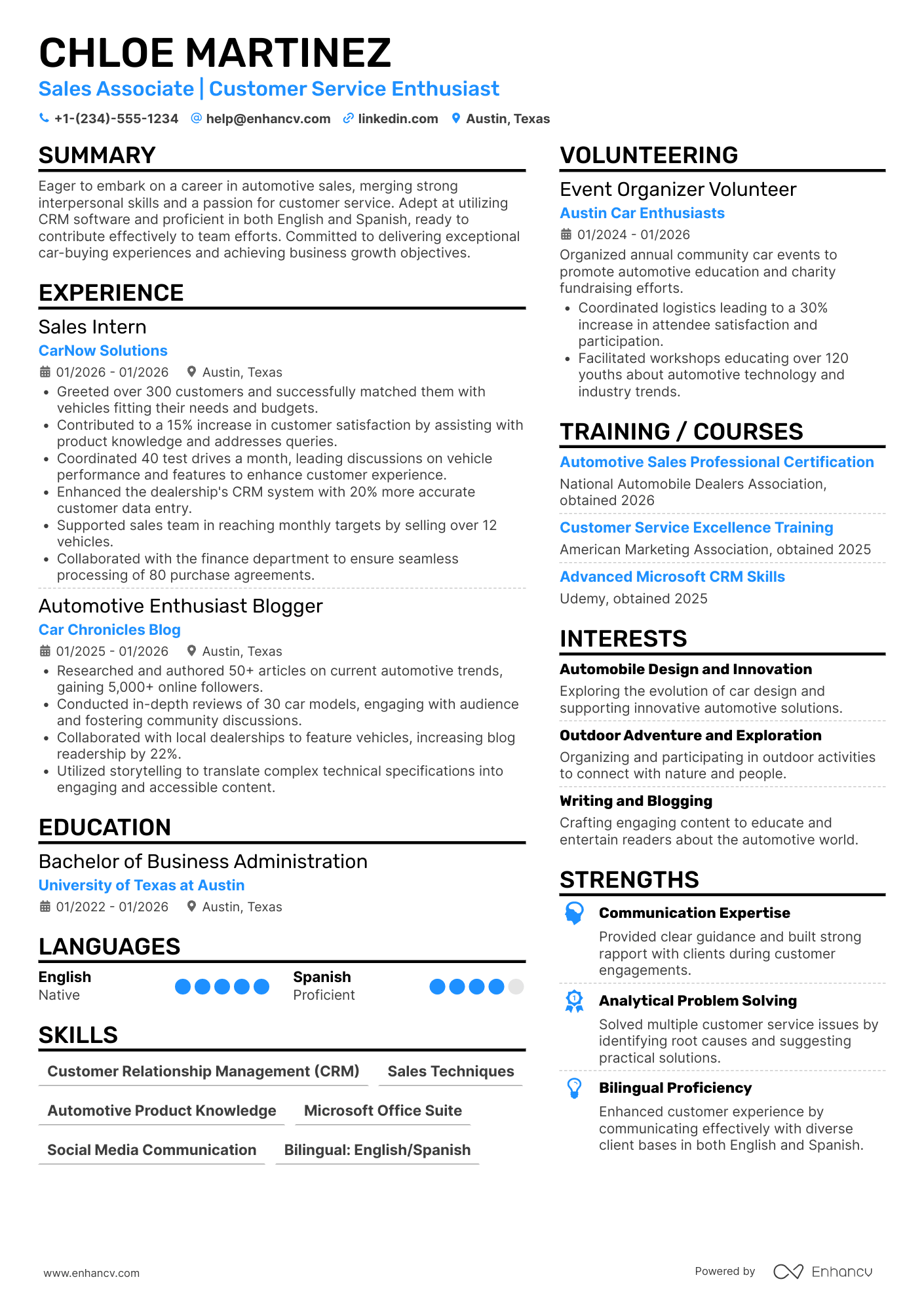 Entry Level Car Salesman Resume Example