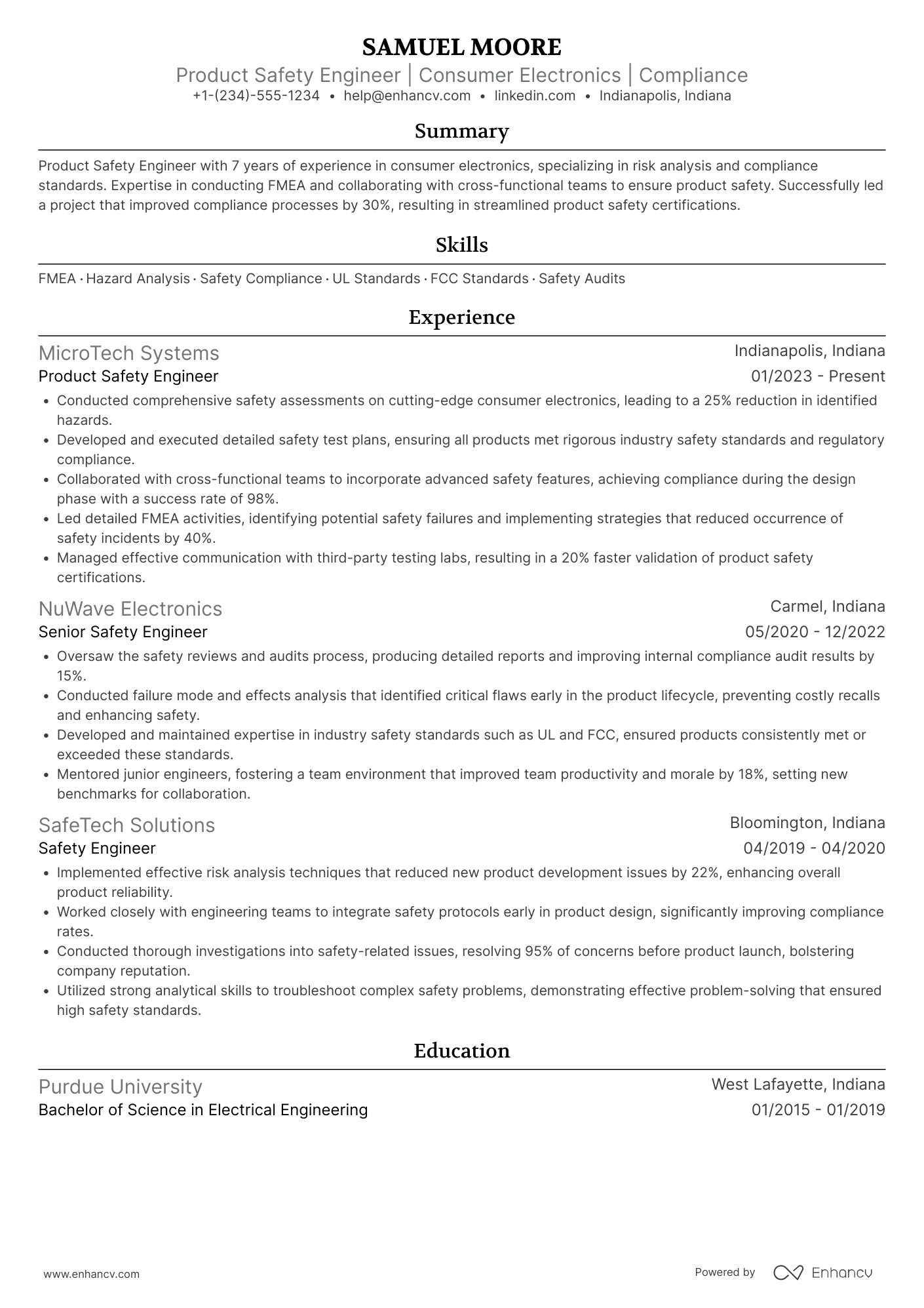 Product Safety Engineer Resume Example