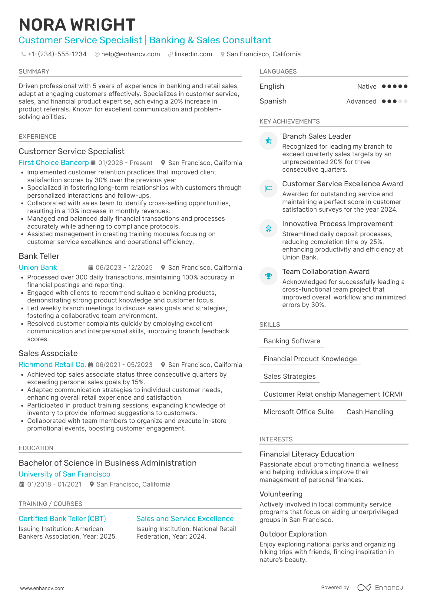Bank Teller Sales Consultant Resume Example