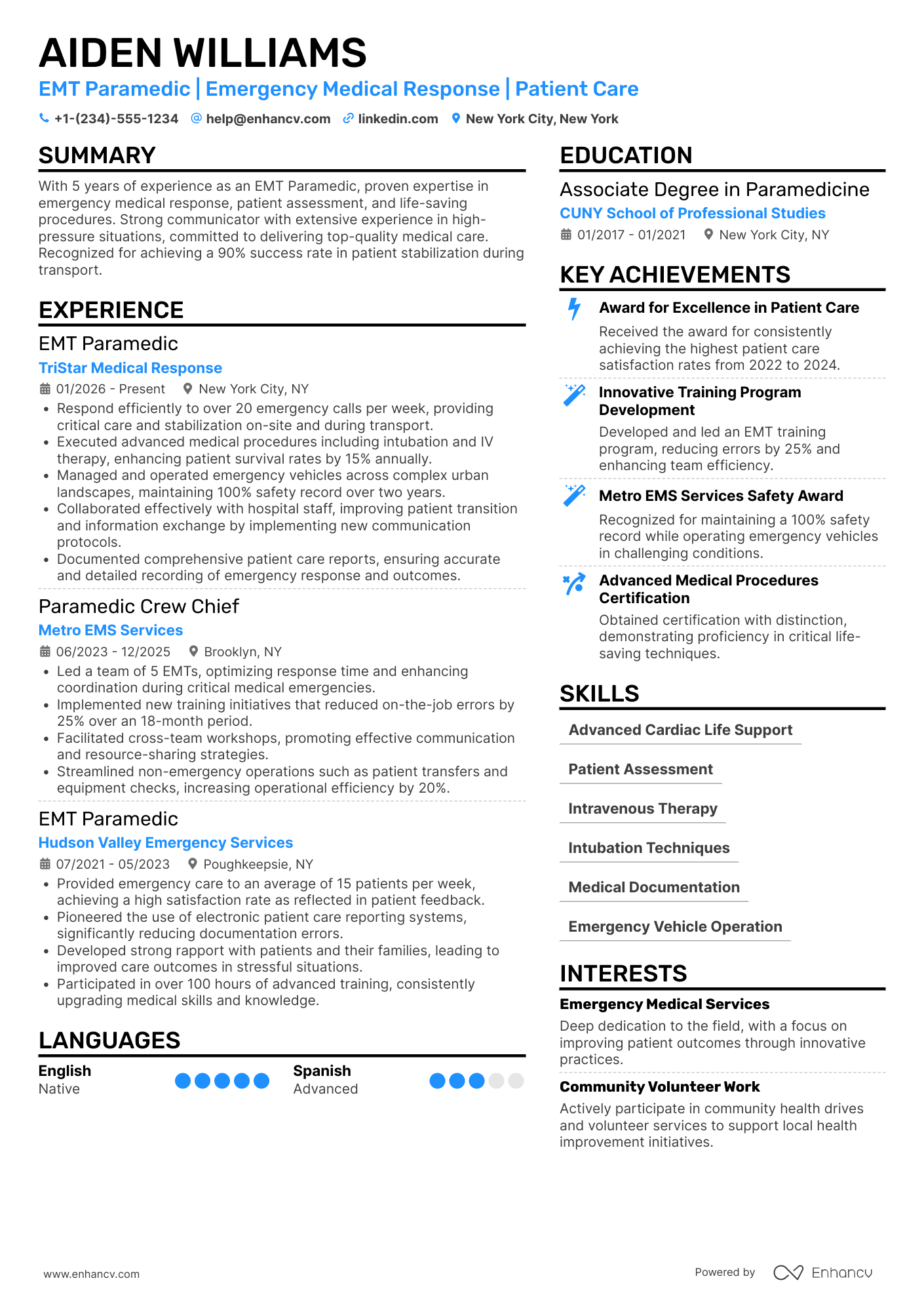 EMT Paramedic Resume Example