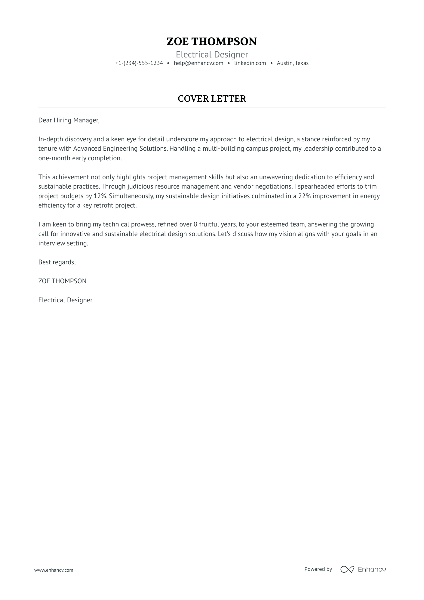 Electrical Designer Resume Example