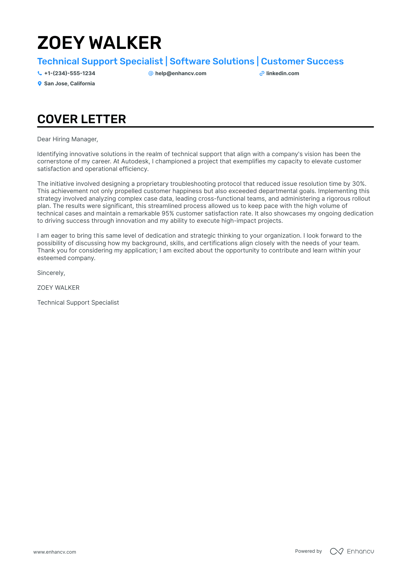 Technical Support Manager Resume Example