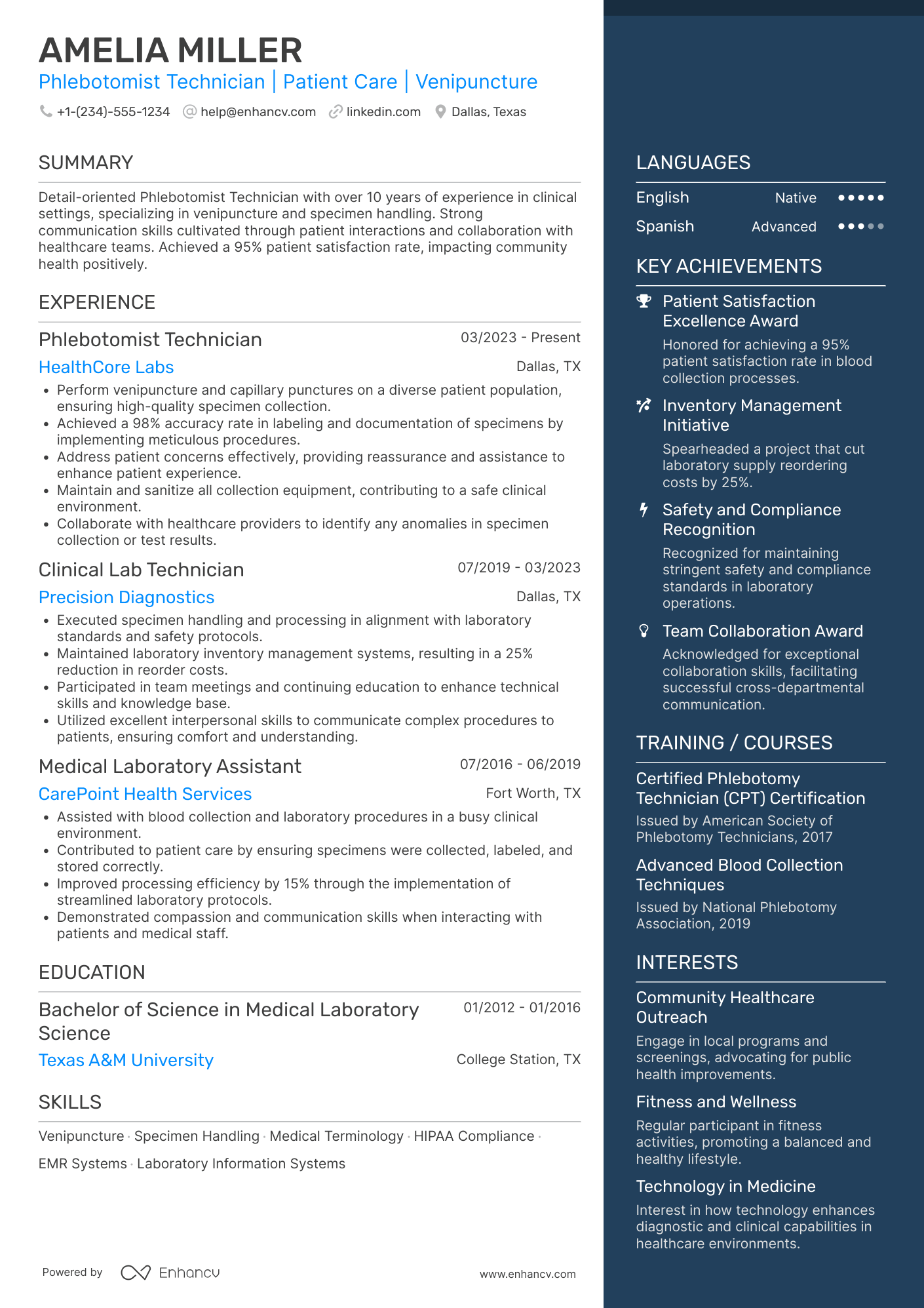 Phlebotomist Technician Resume Example