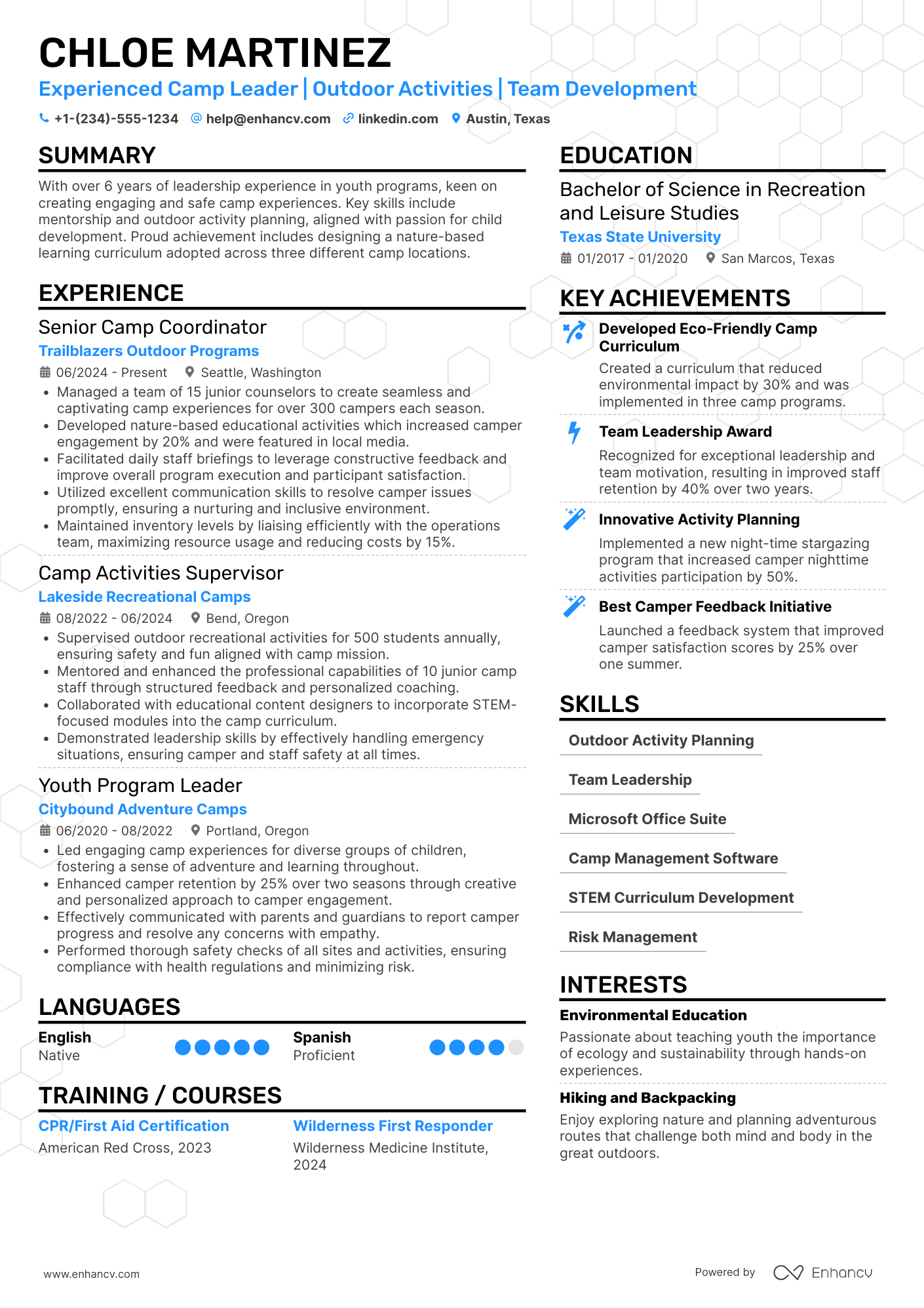 Lead Camp Counselor Resume Example