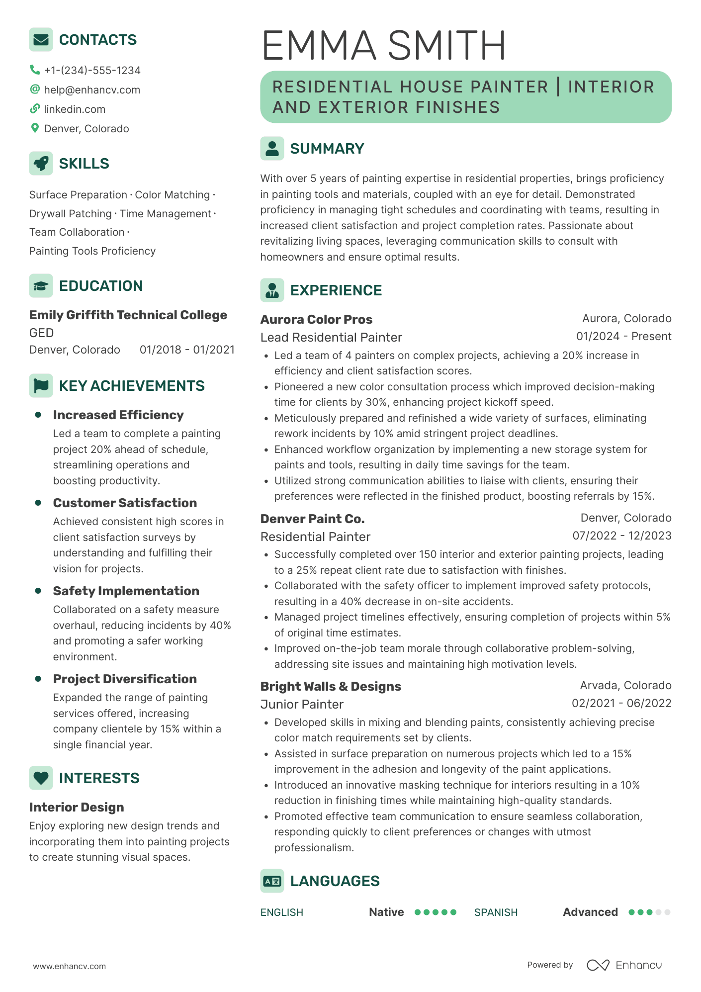 Residential House Painter Resume Example
