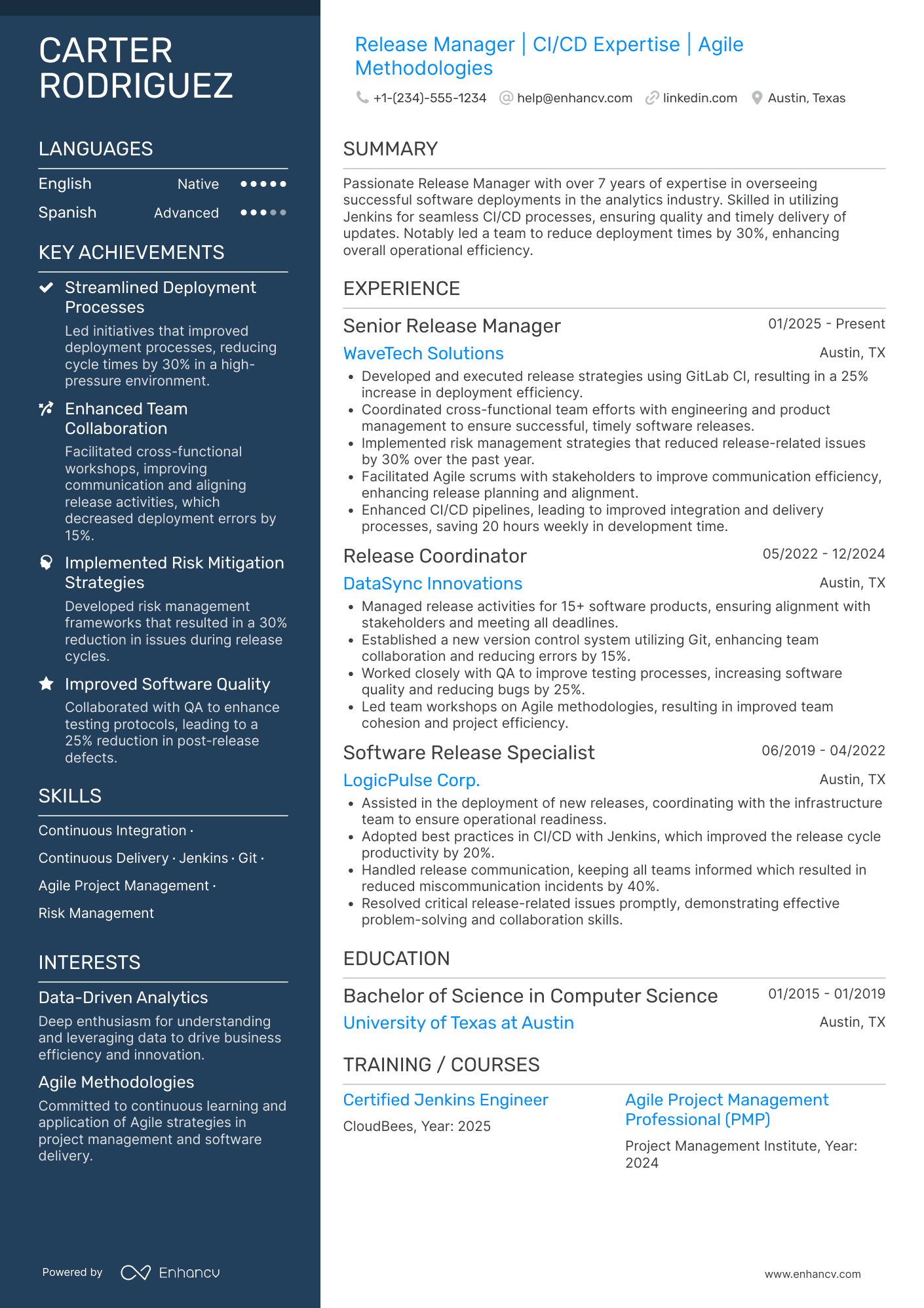 Release Manager Resume Example