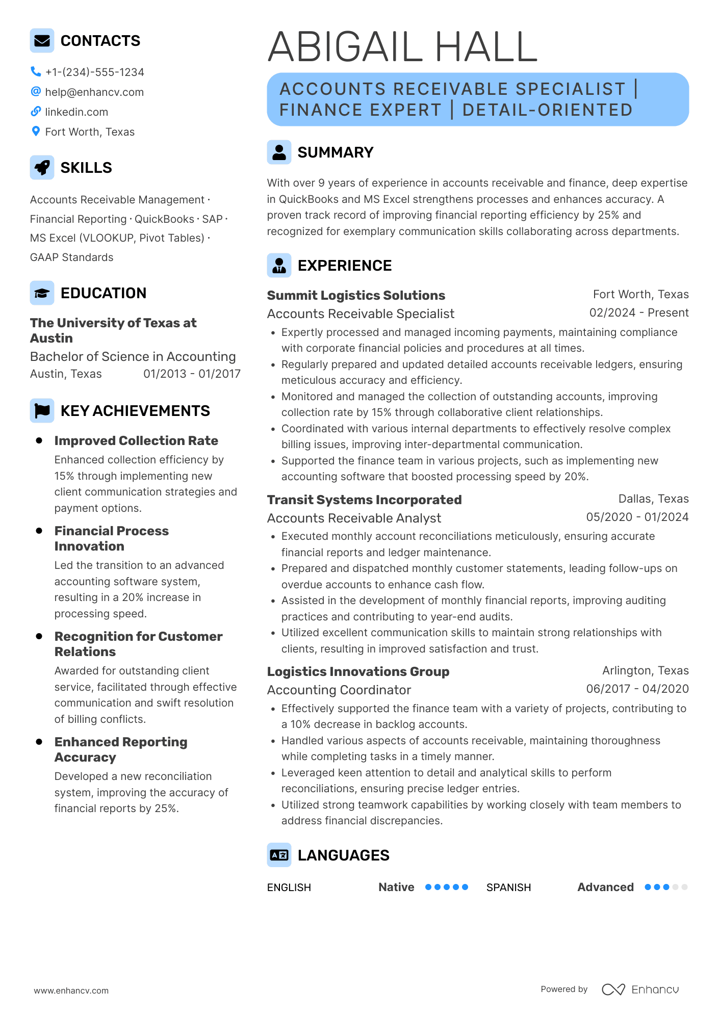 Accounts Receivable Coordinator Resume Example
