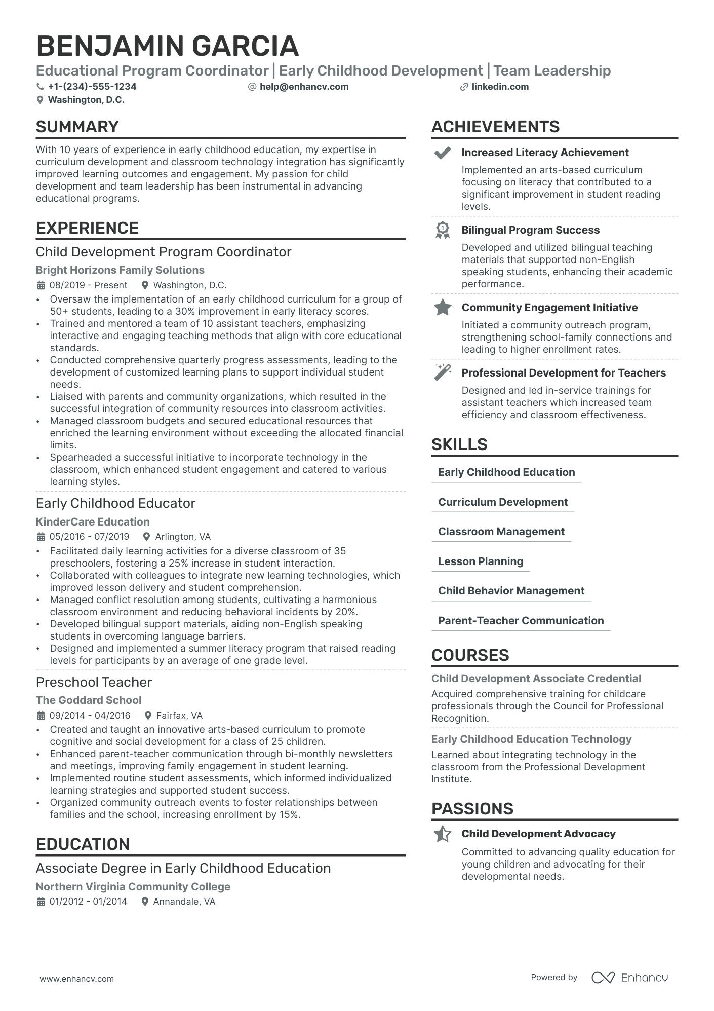 Preschool Assistant Teacher Resume Example