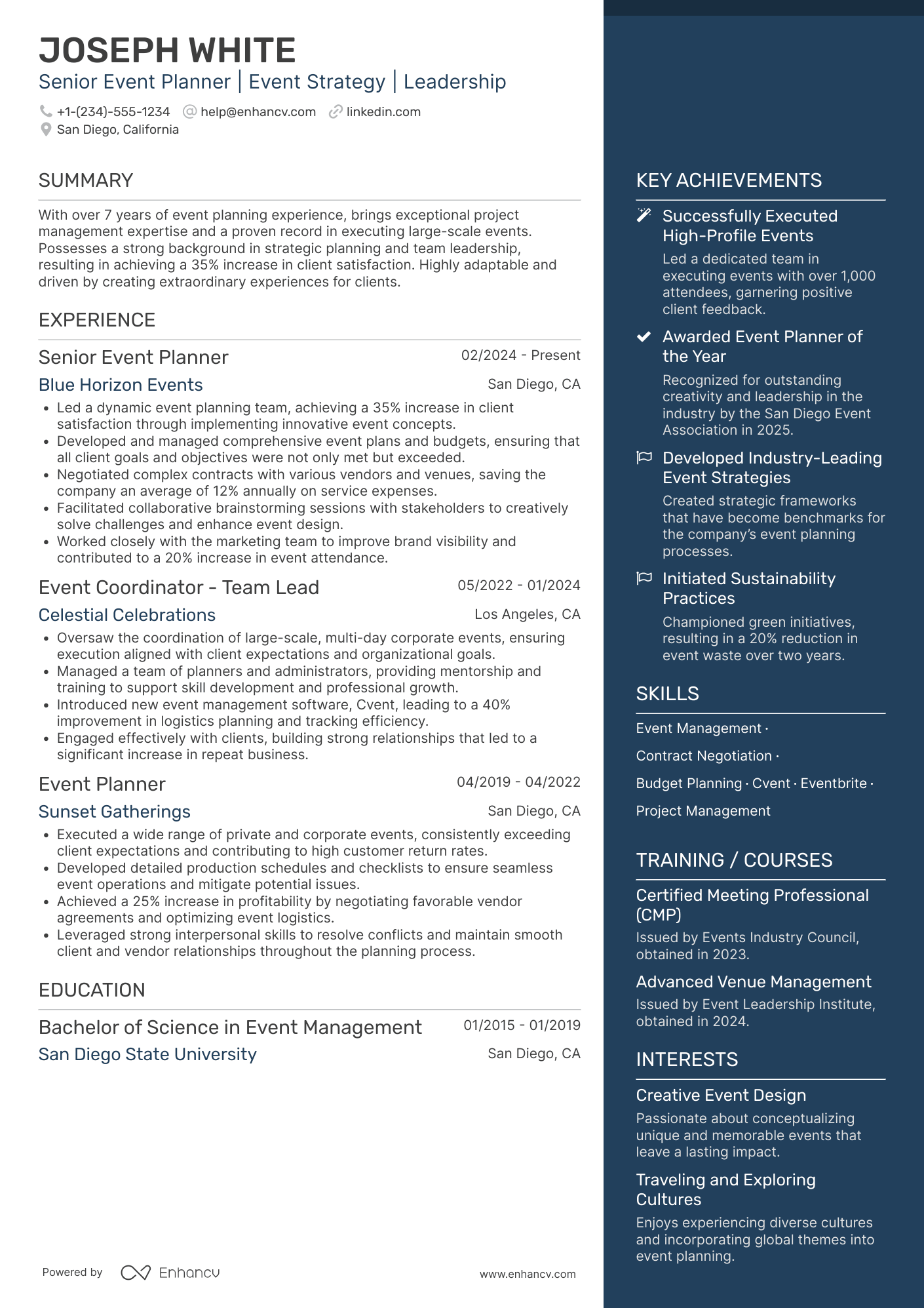 Lead Event Planner Resume Example