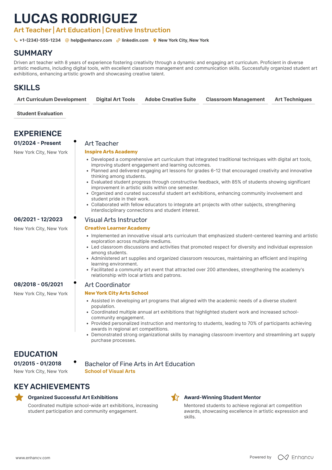 Art Teacher Resume Example