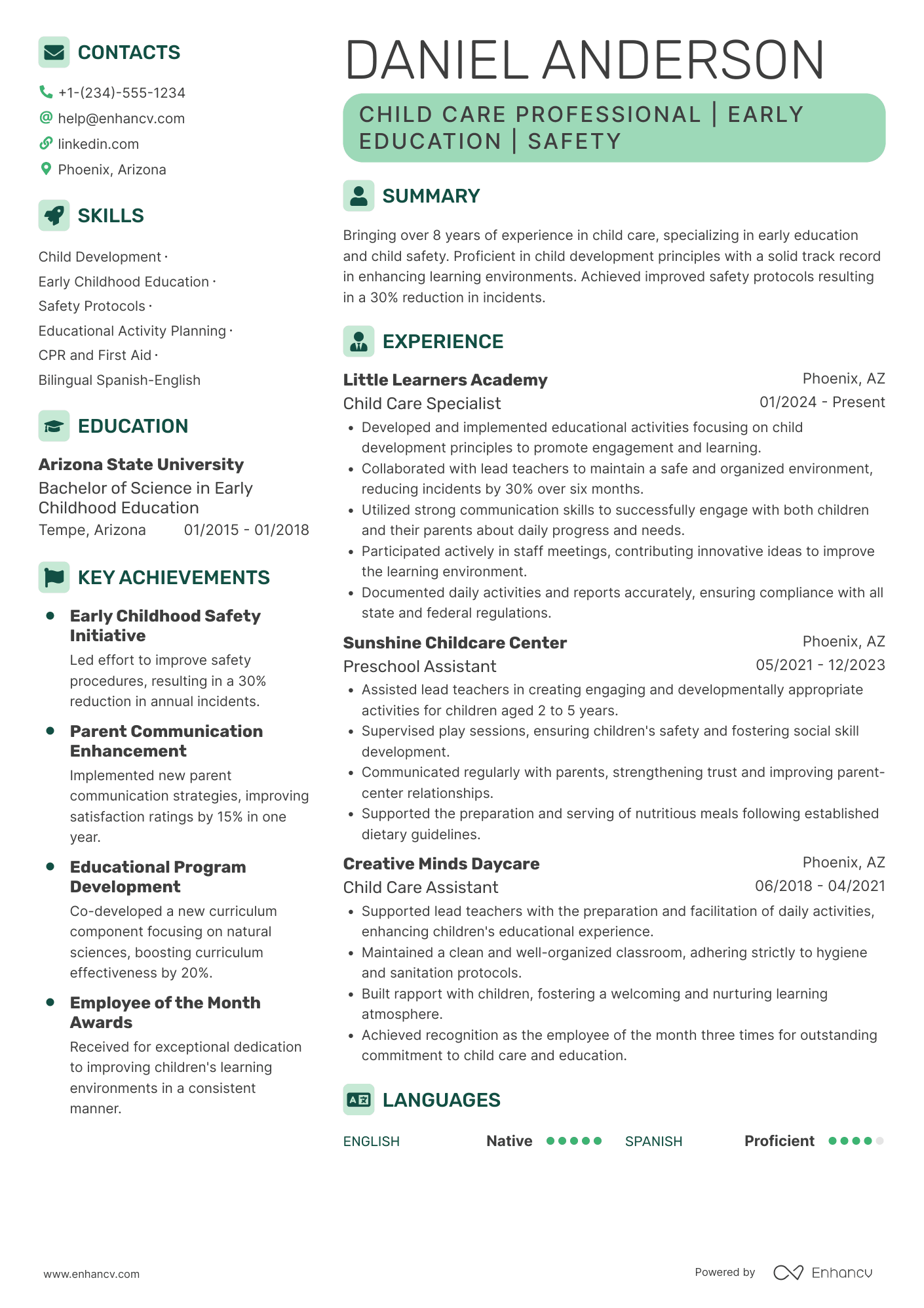 Child Care Aide Resume Example