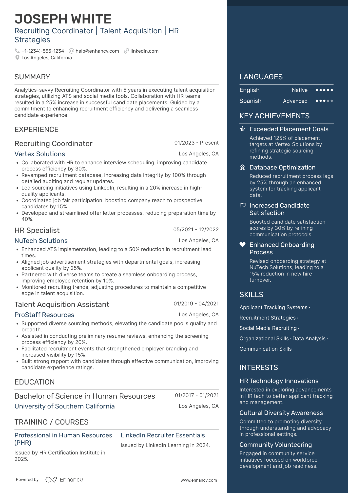 Recruiting Coordinator Resume Example