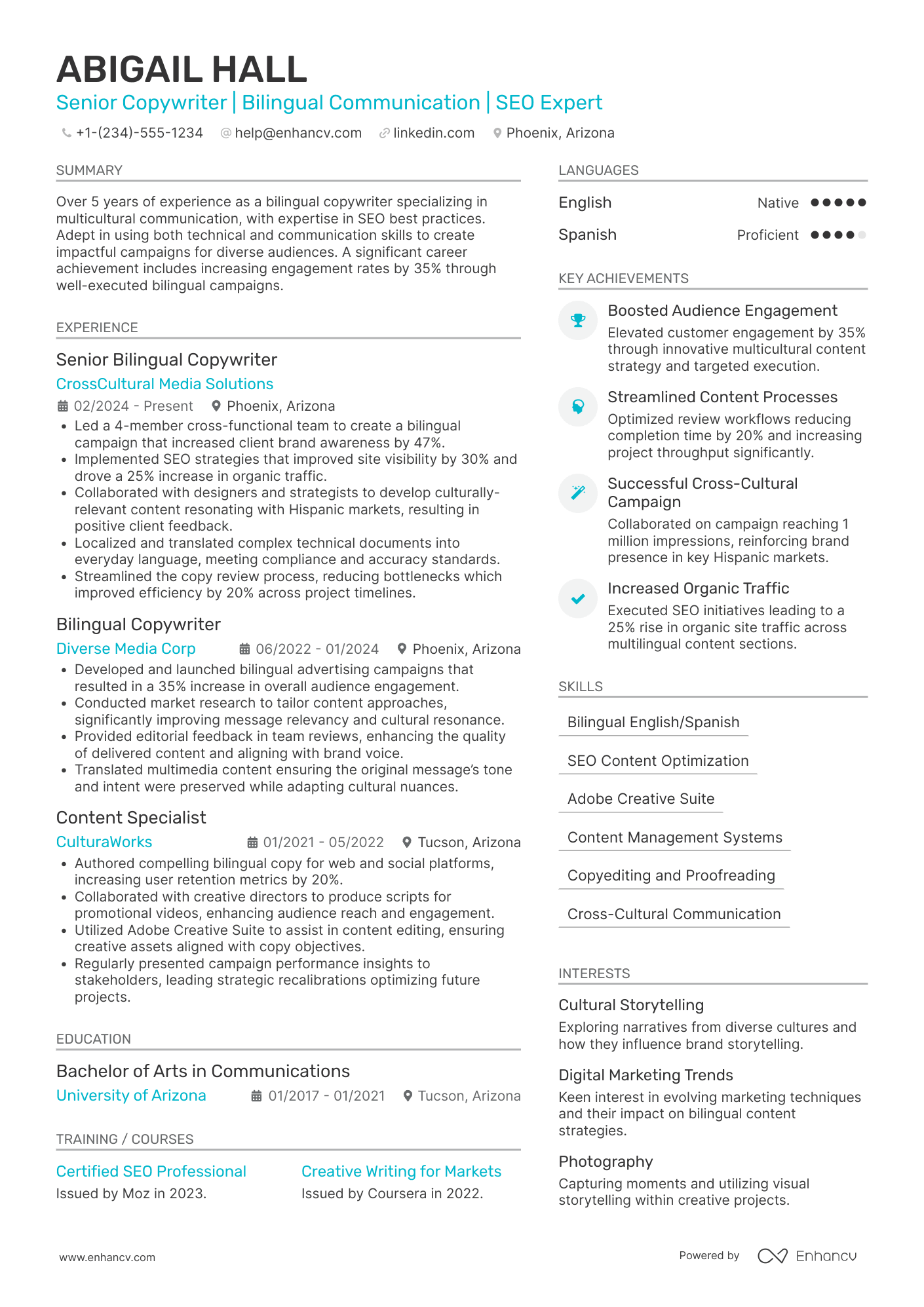 Bilingual Copywriter Resume Example