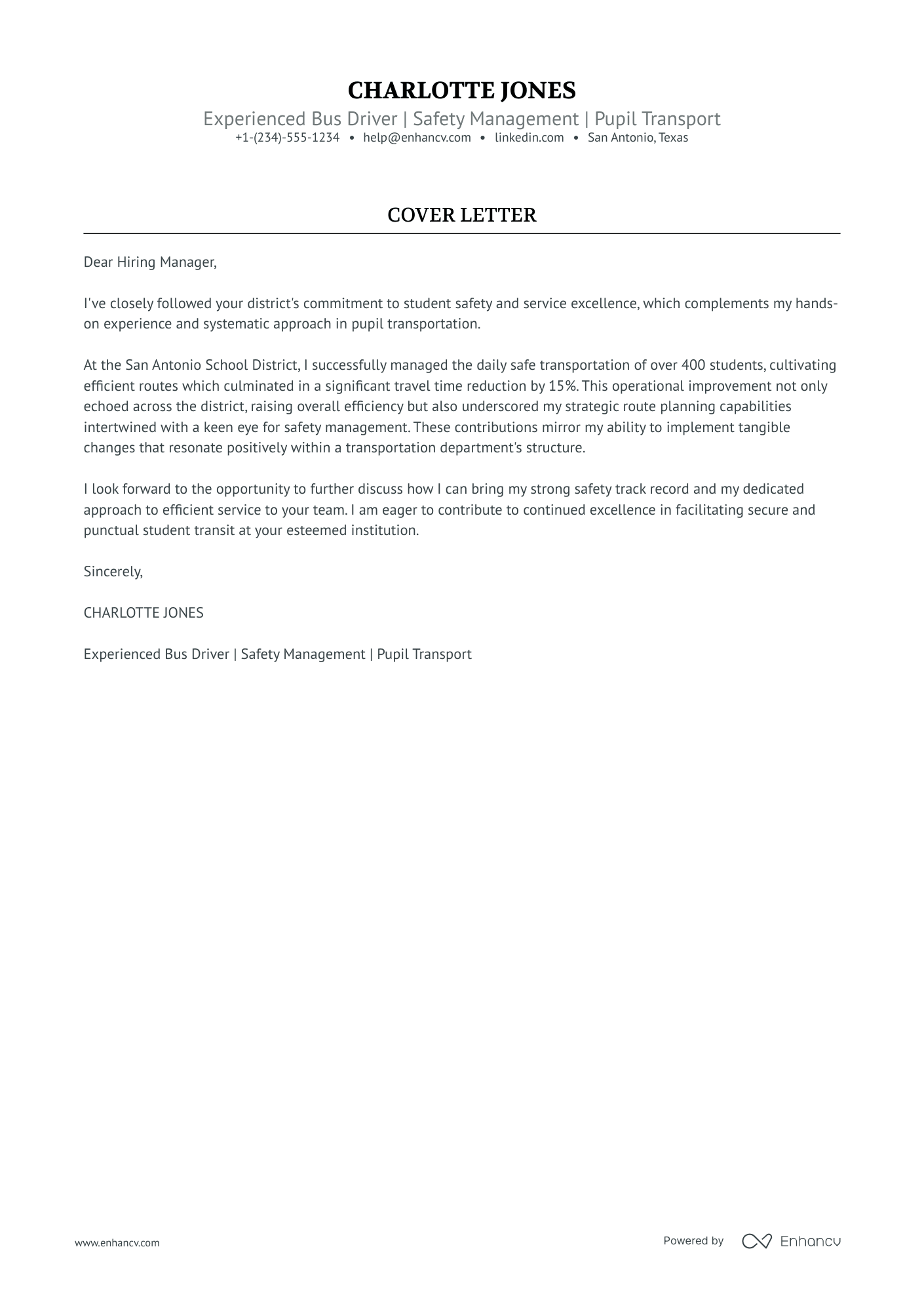 Bus Driver Resume Example