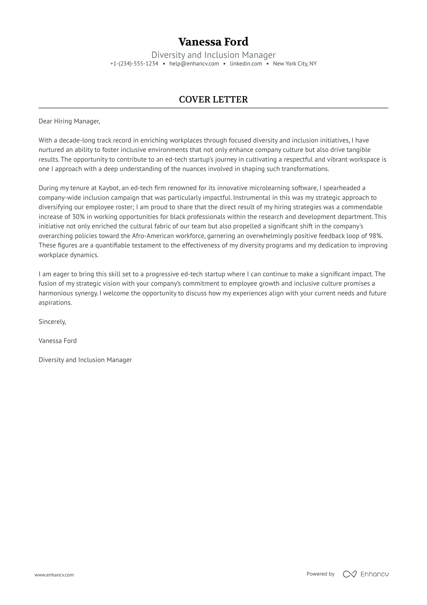 Diversity And Inclusion Manager Resume Example
