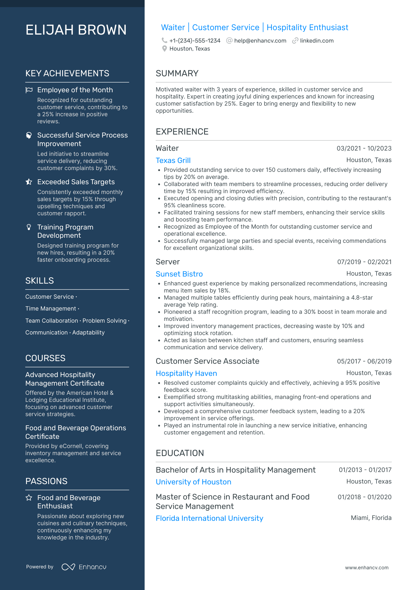 Patio Waitress Resume Example
