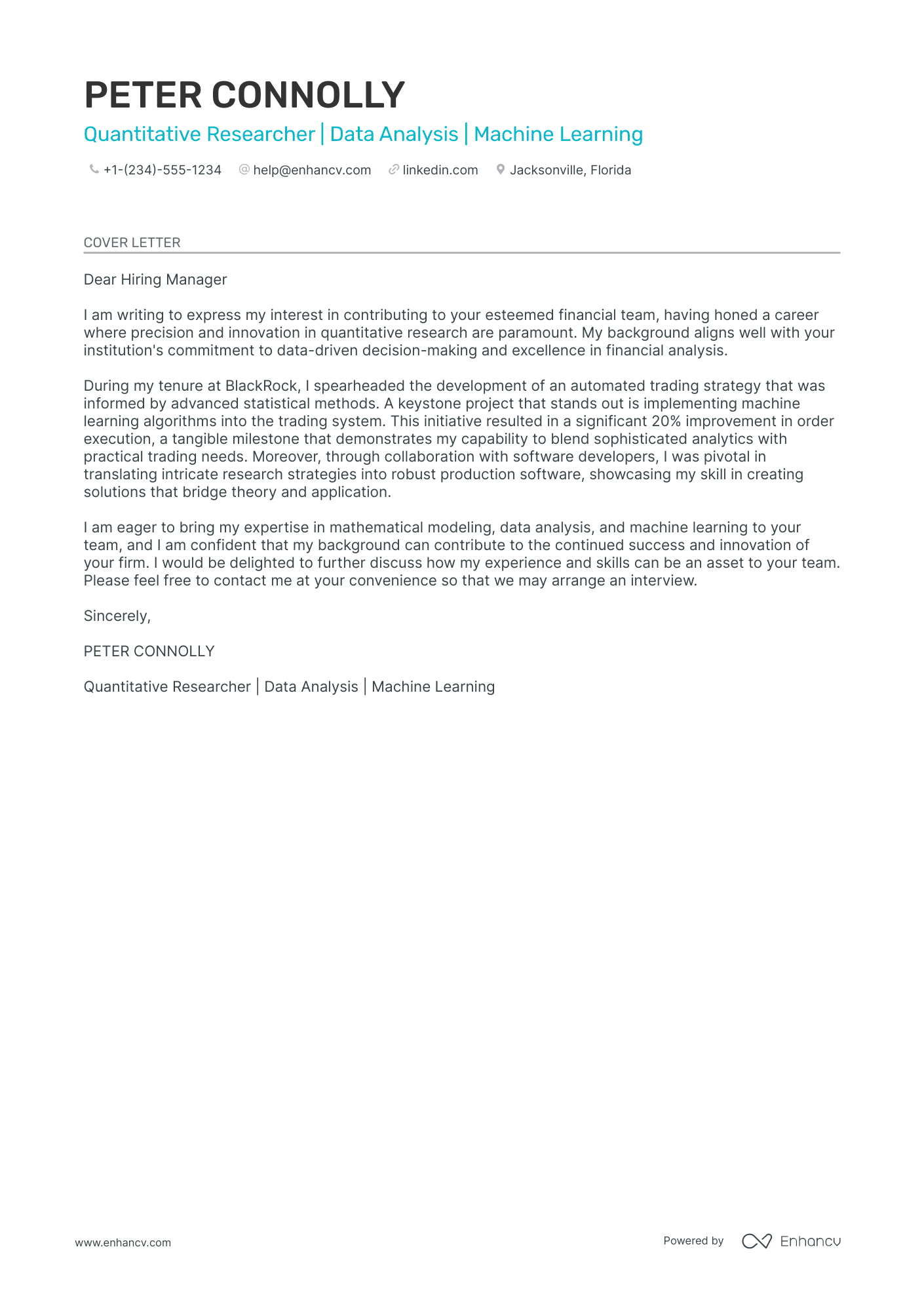 Quantitative Researcher Resume Example