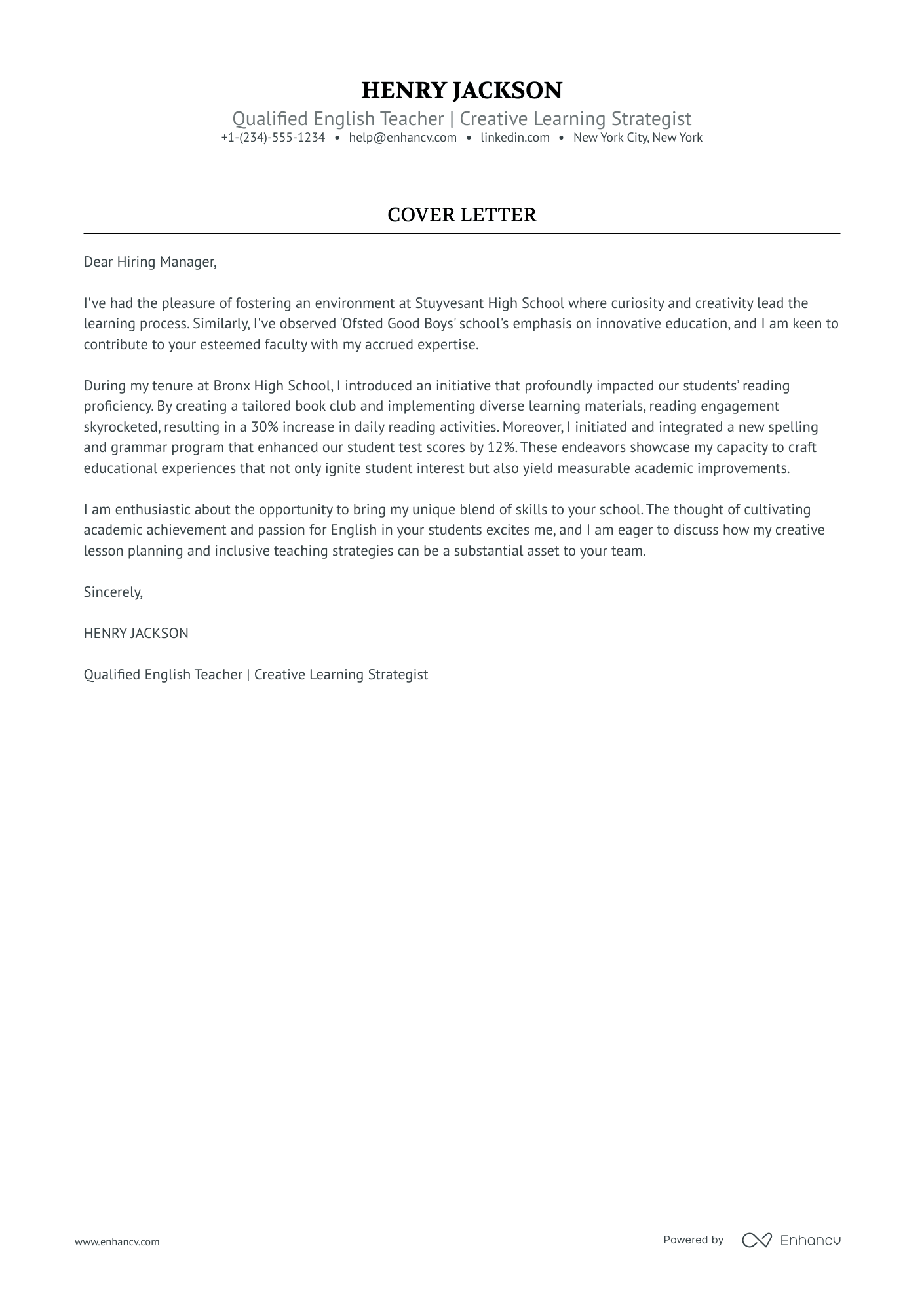 English Teacher Abroad Resume Example