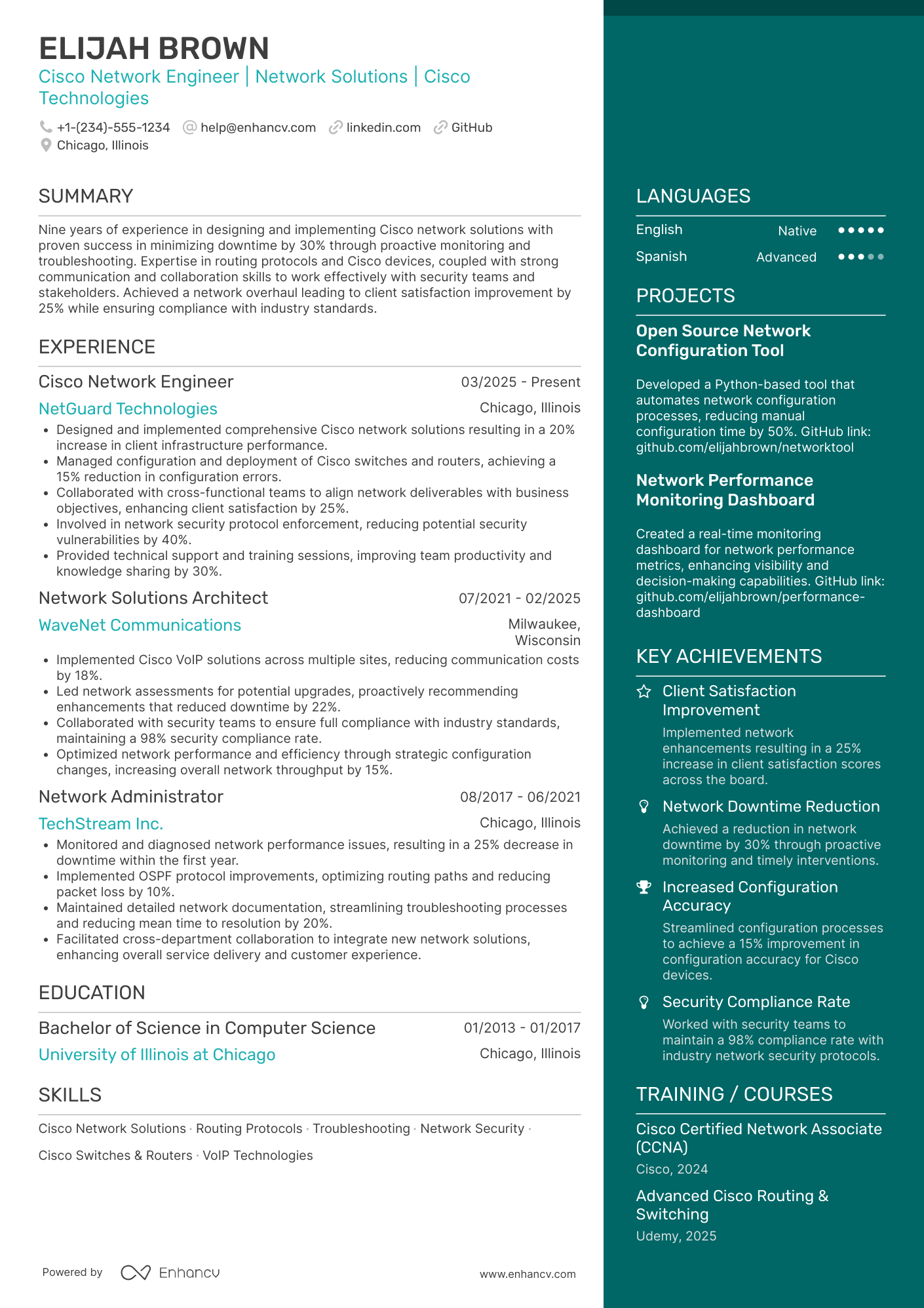 Cisco Network Engineer Resume Example