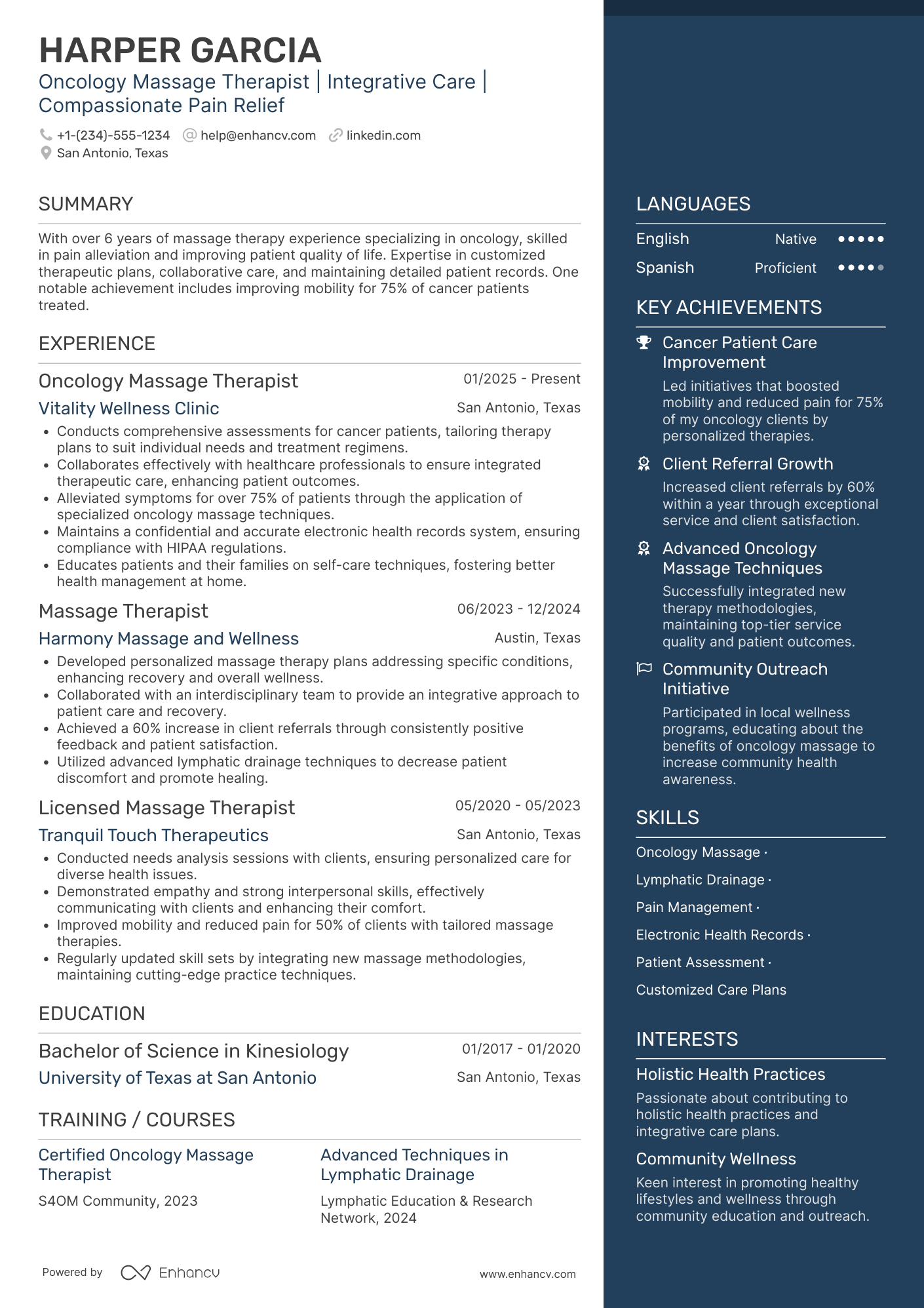 Oncology Massage Therapist Resume Example