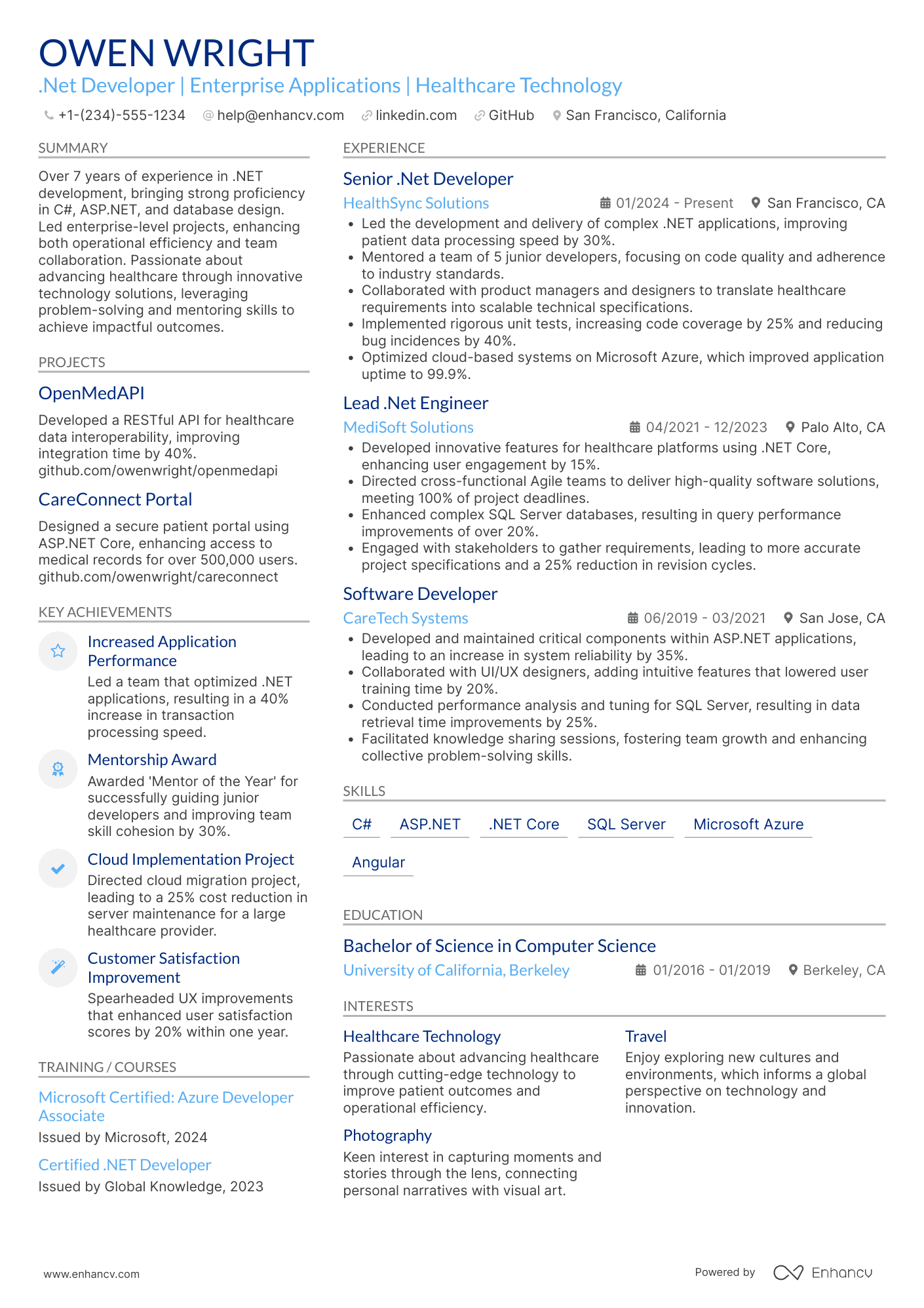 Senior .Net Developer Resume Resume Example