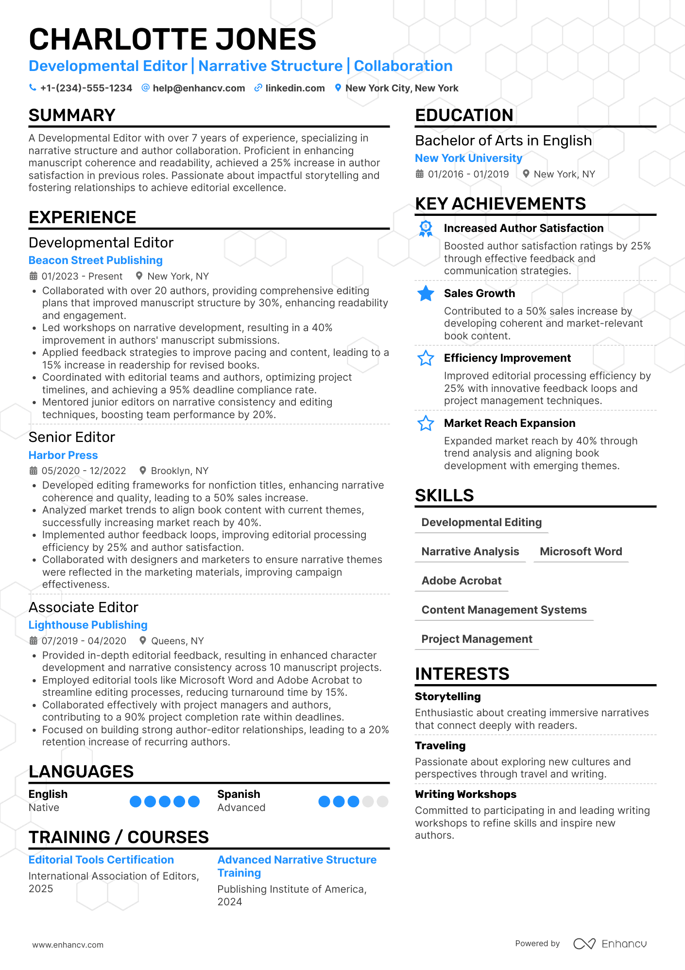 Developmental Editor Resume Example