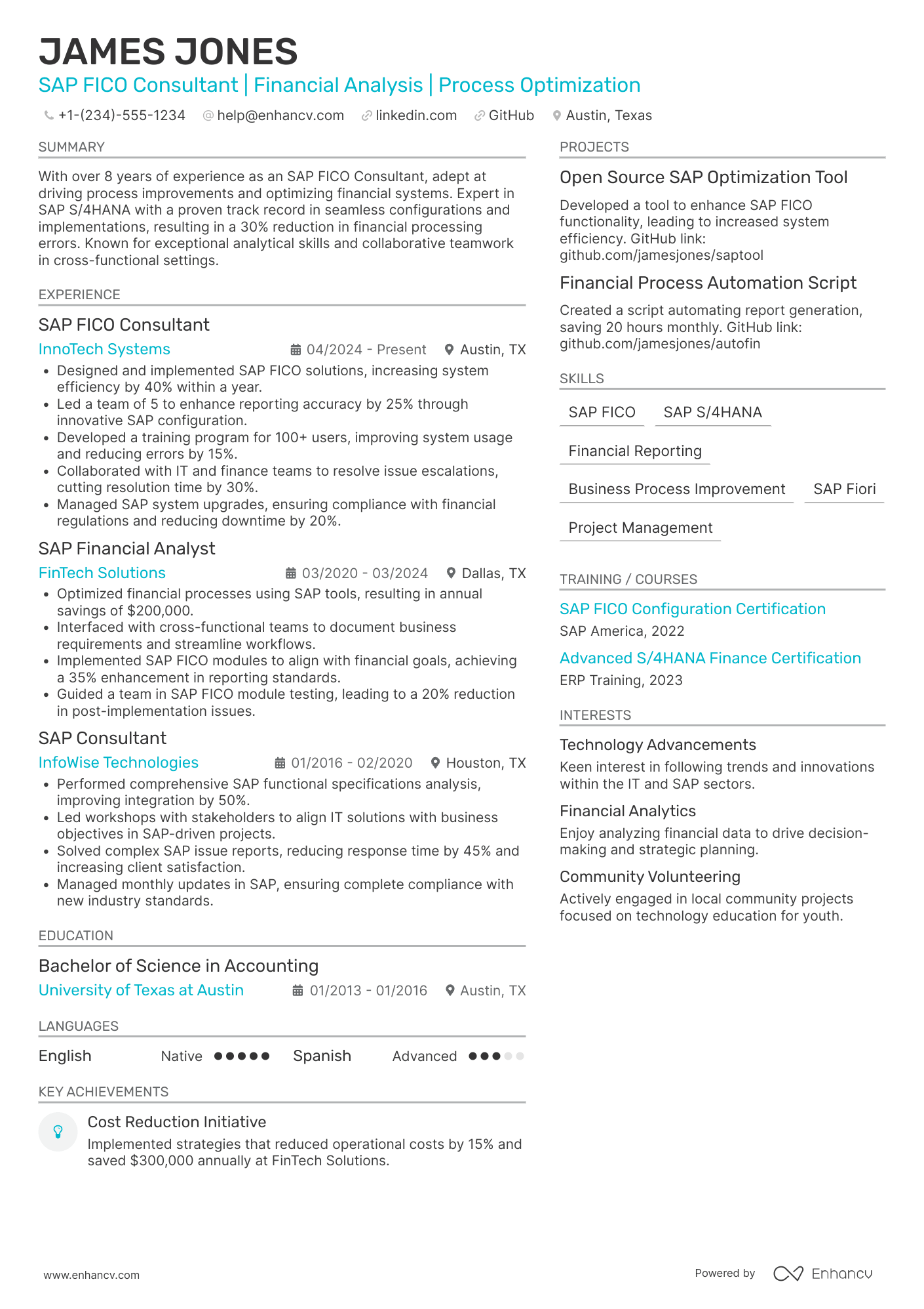 SAP FICO Consultant Resume Example