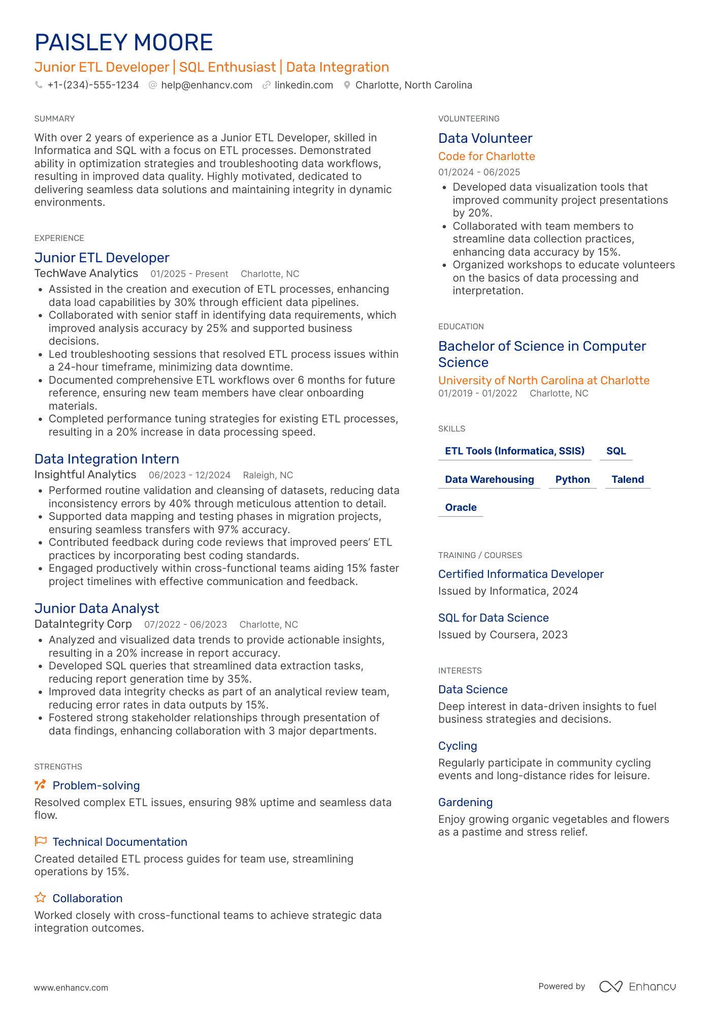 Junior ETL Developer Resume Example