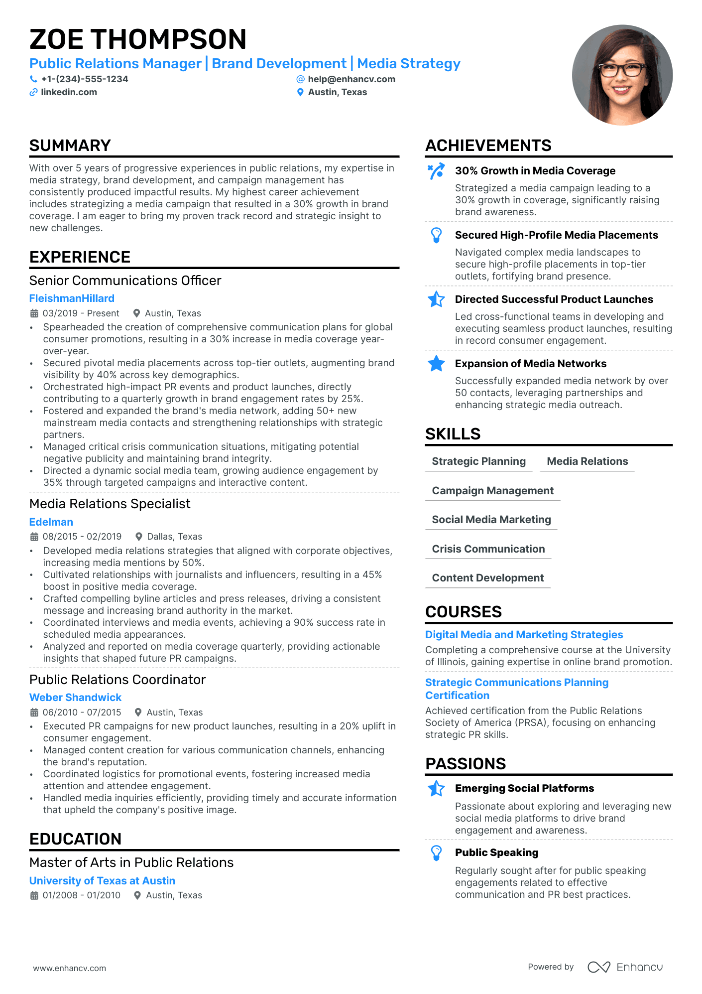 Public Relations Manager Resume Example
