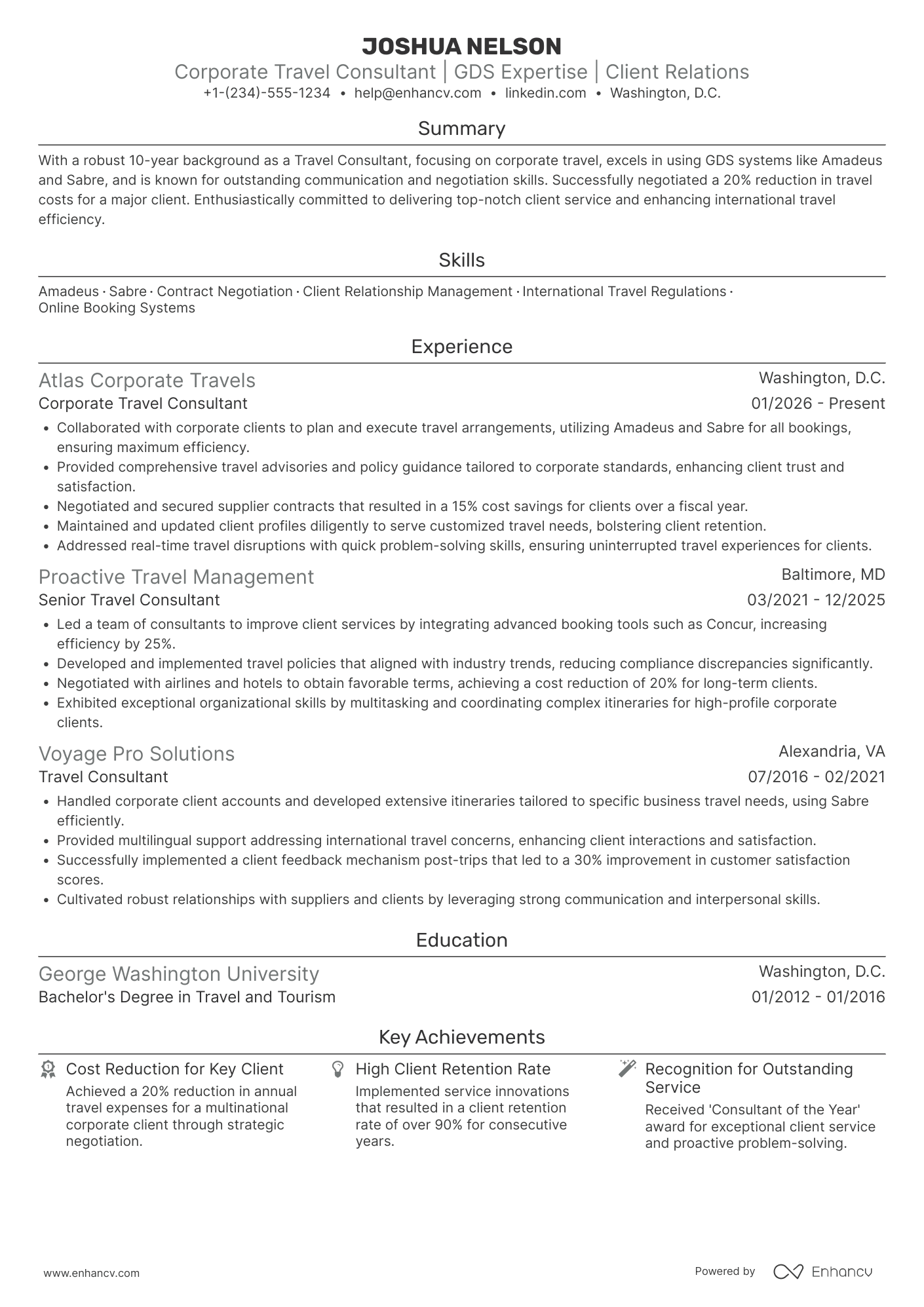Corporate Travel Consultant Resume Example