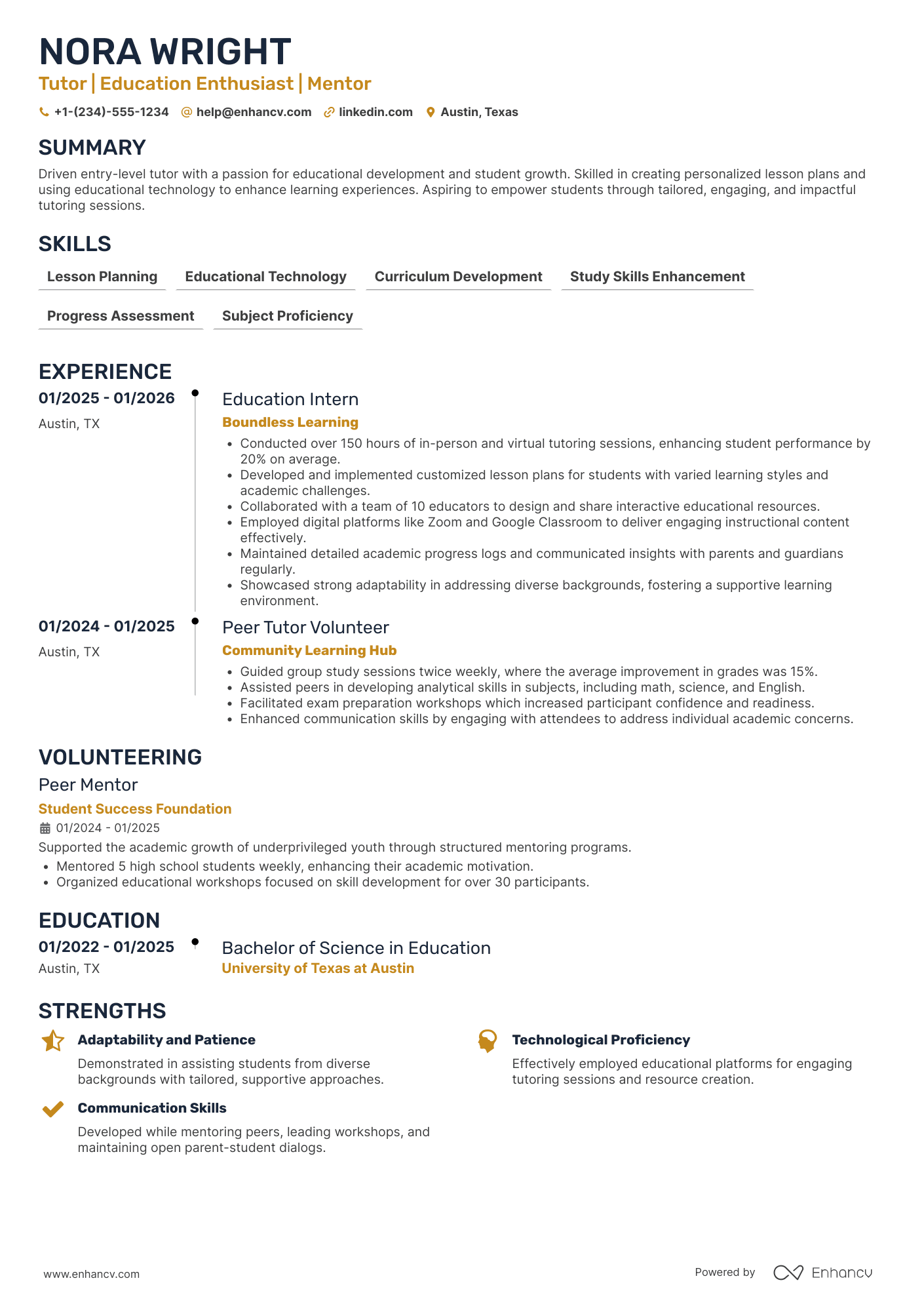 Entry Level Tutor Resume Example