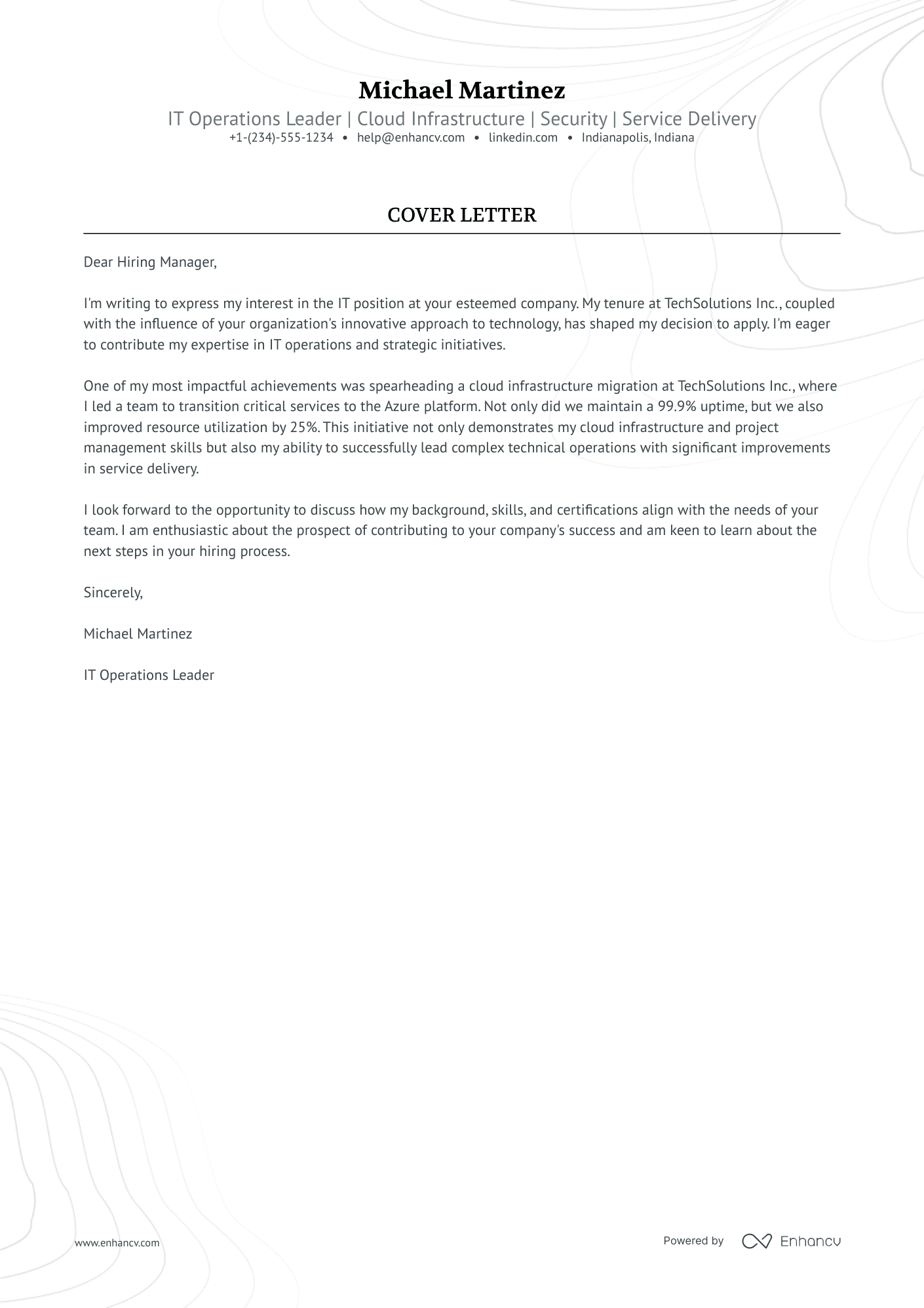 IT Operations Manager Resume Example