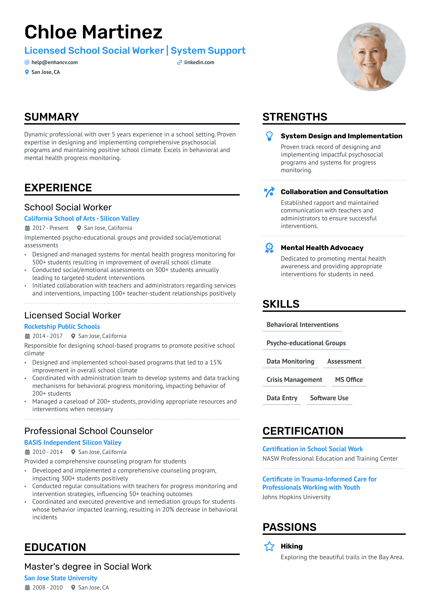 School Social Worker Resume Example