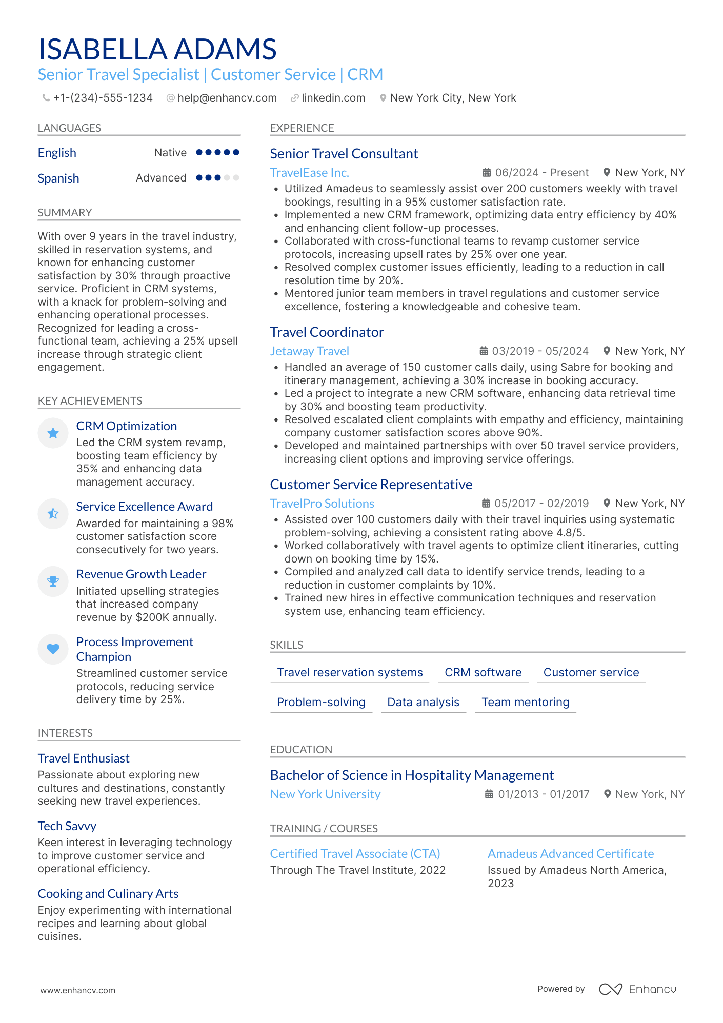 Travel Call Center Representative Resume Example