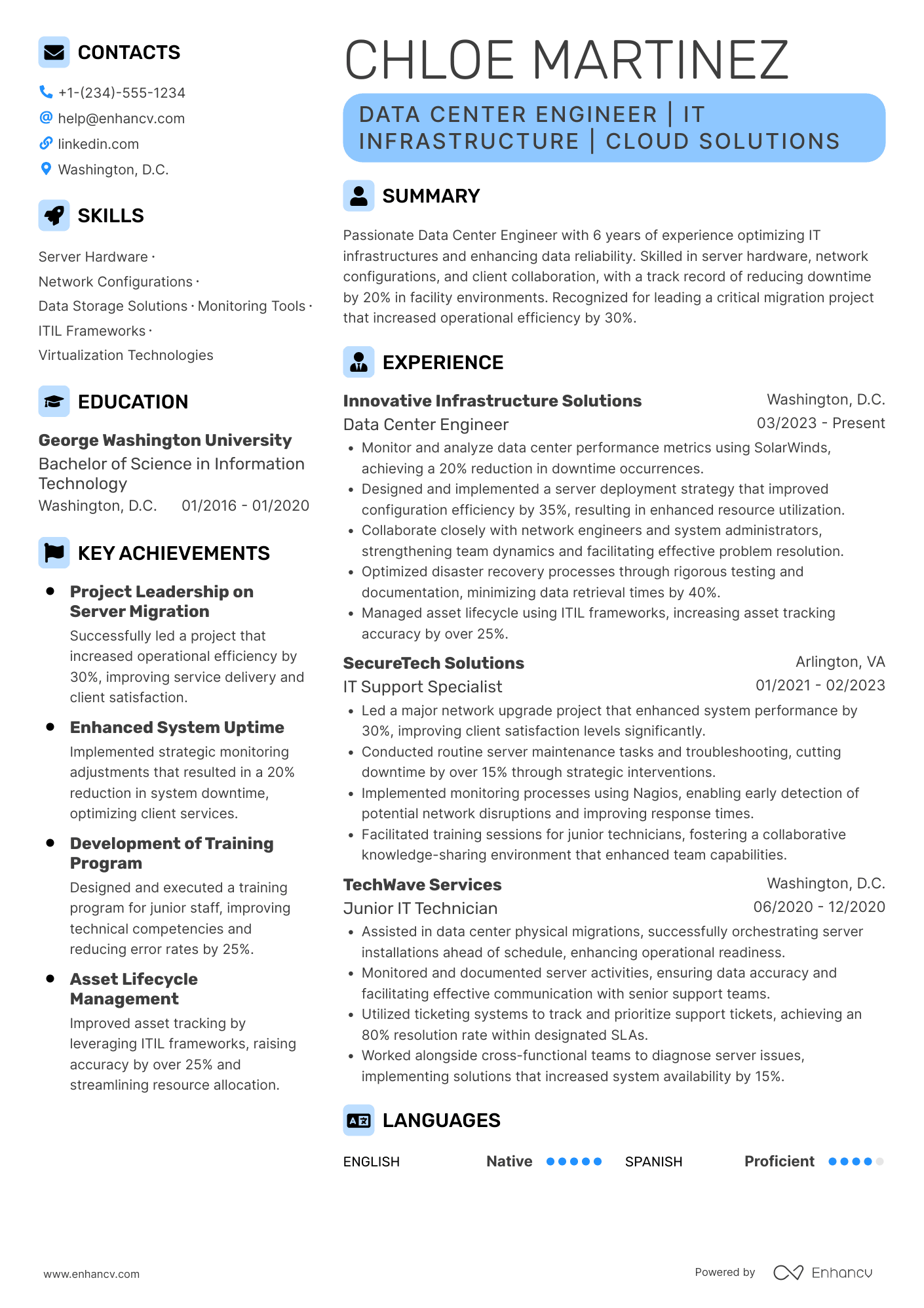 Data Center Support Technician Resume Example